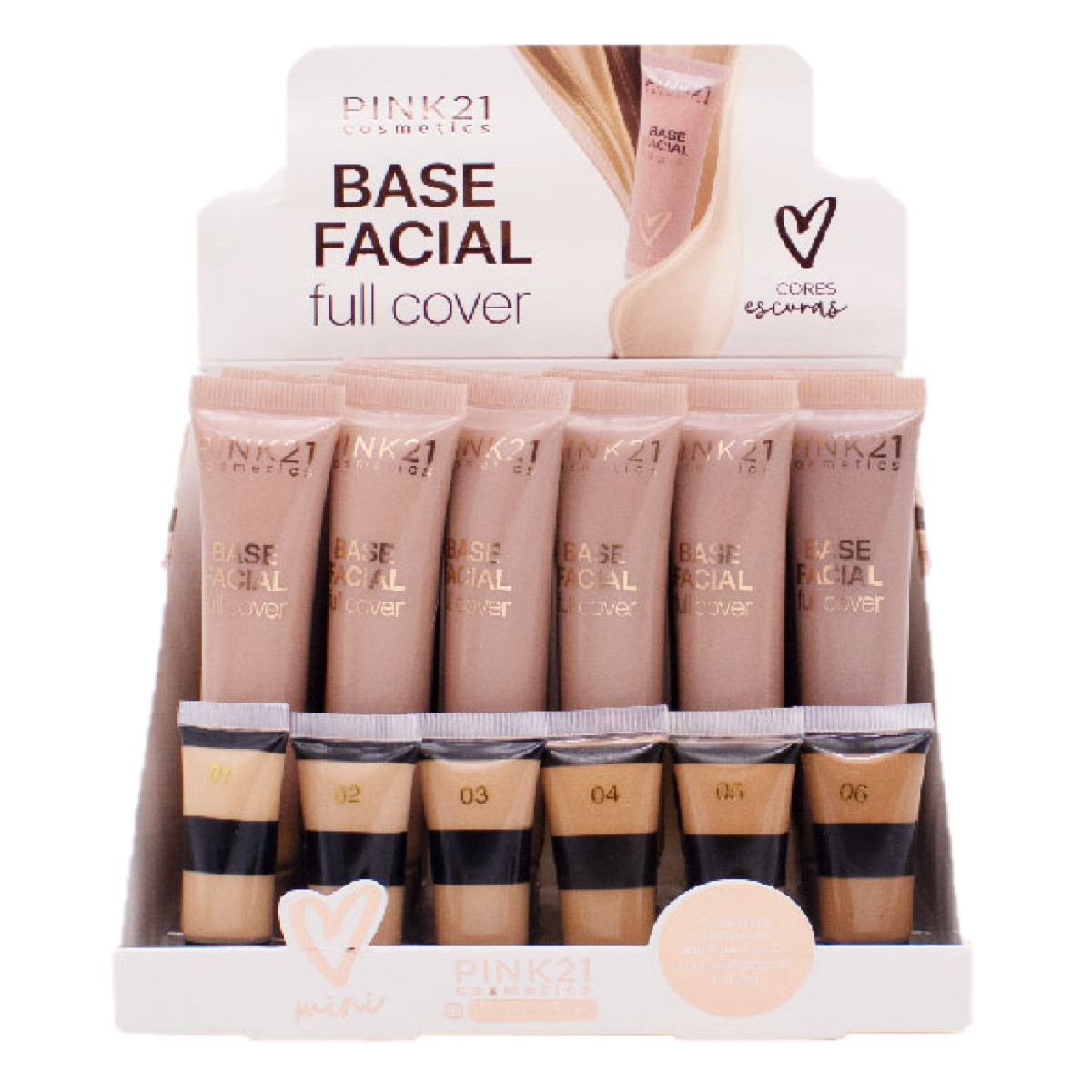 Pink 21 - Base Facial Cores Escuras CS5045 - 24 Und