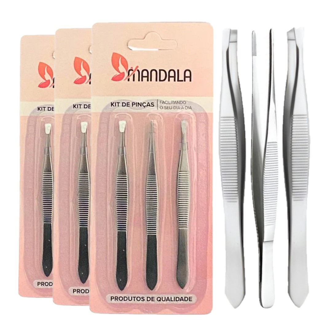 Mandala - Kit de Pinças Inox JJ3393 - Distribuidora JCF: Maquiagem