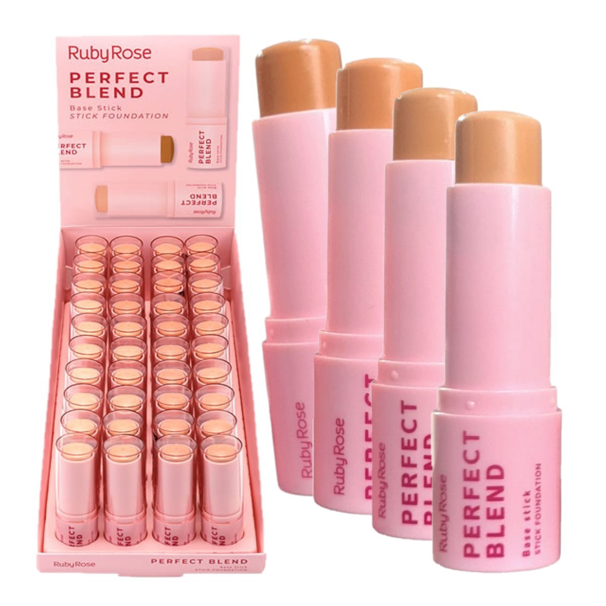 Ruby Rose - Base Bastão Stick Perfect Blender Tons Medios - 36 Und