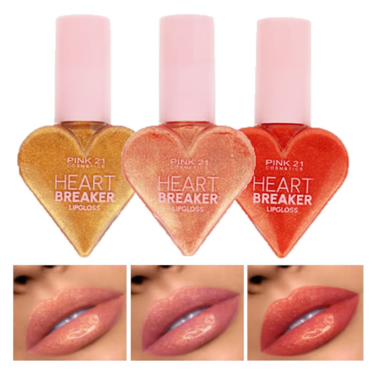 Pink 21 - Lip Gloss Heart Coração Glitter CS3696 A - 6 Und