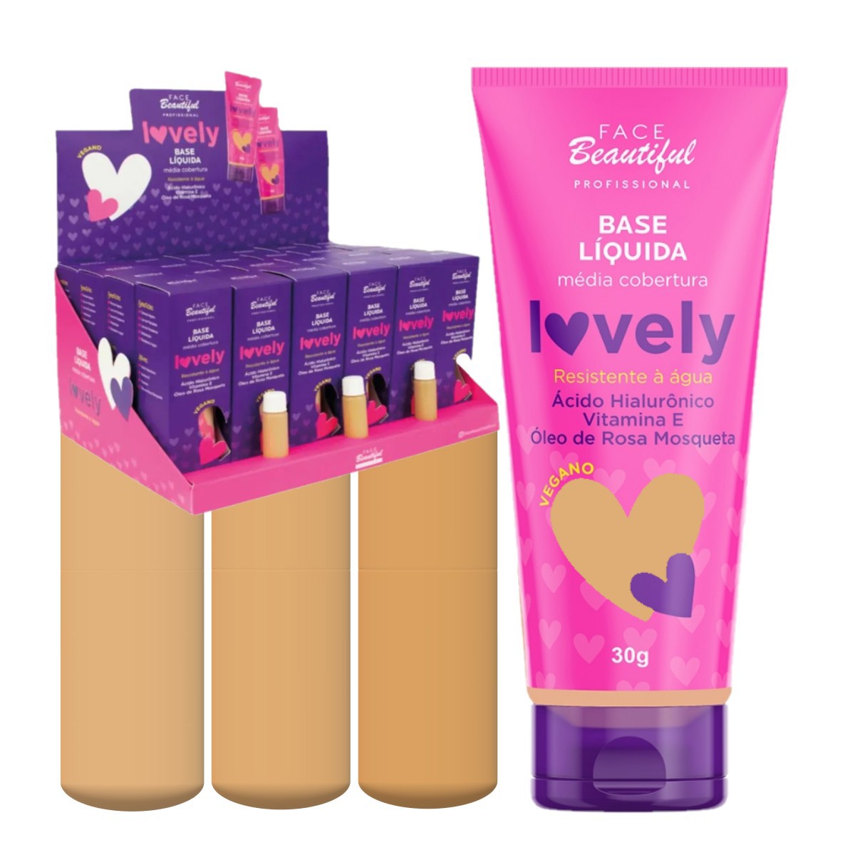 Face Beautiful - Base Vegana Lovely Tons Medios B - 24 Und