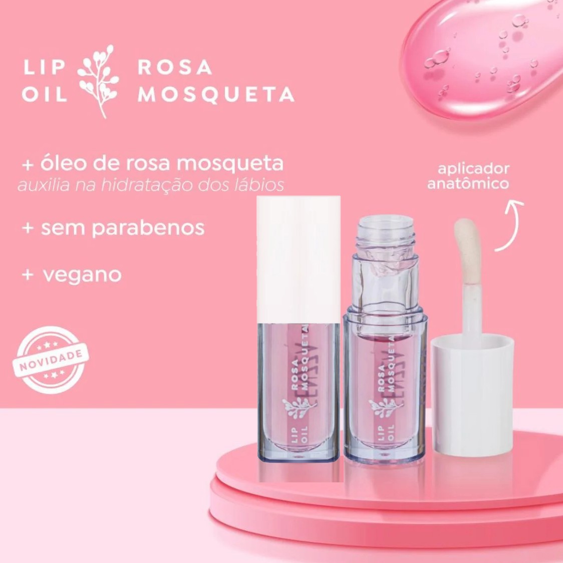 Fenzza - Lip Oil Vegano Rosa Mosqueta Ponteira Bomber