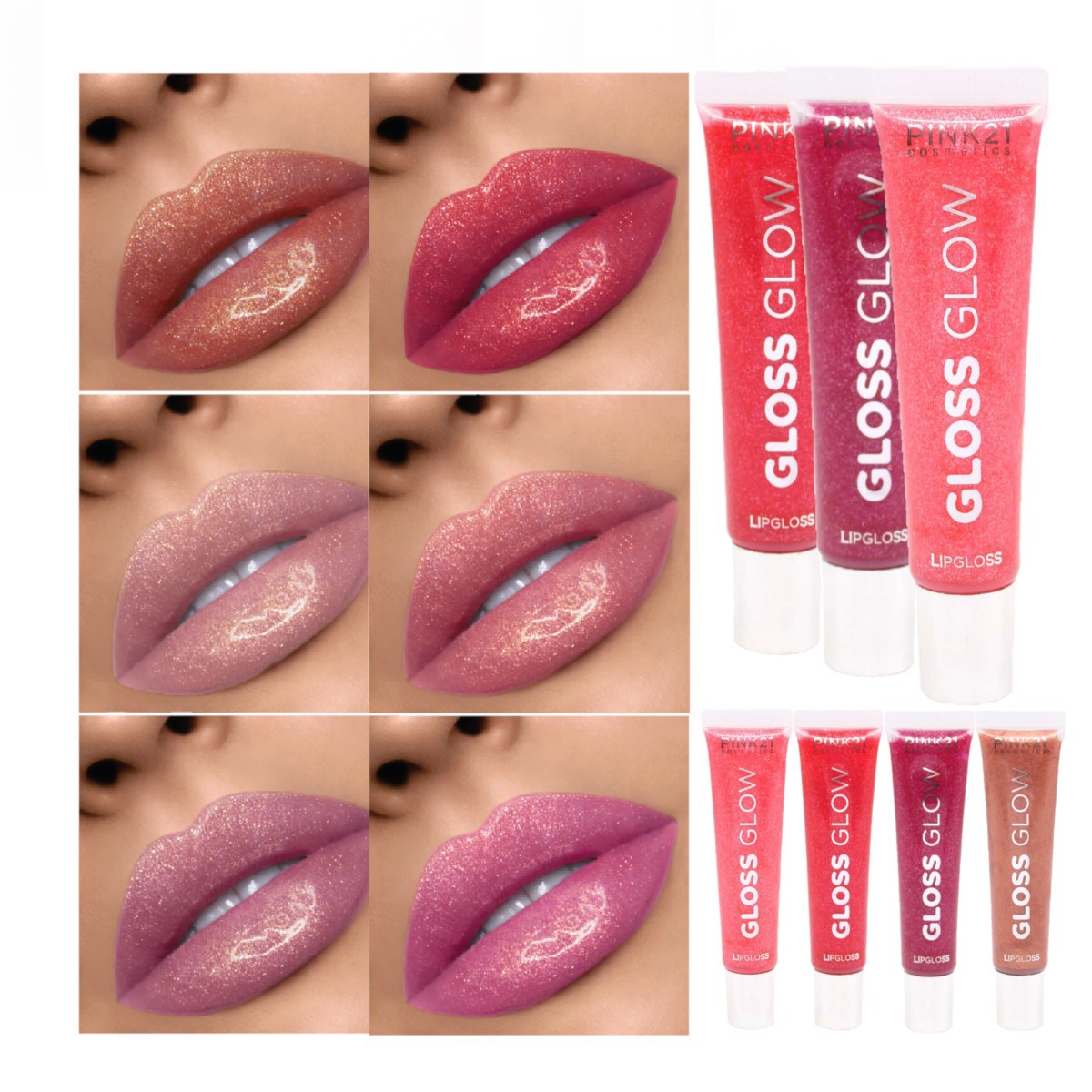 Pink 21 - Lip Gloss Glow Glitter CS4514 - 6 Und - Distribuidora