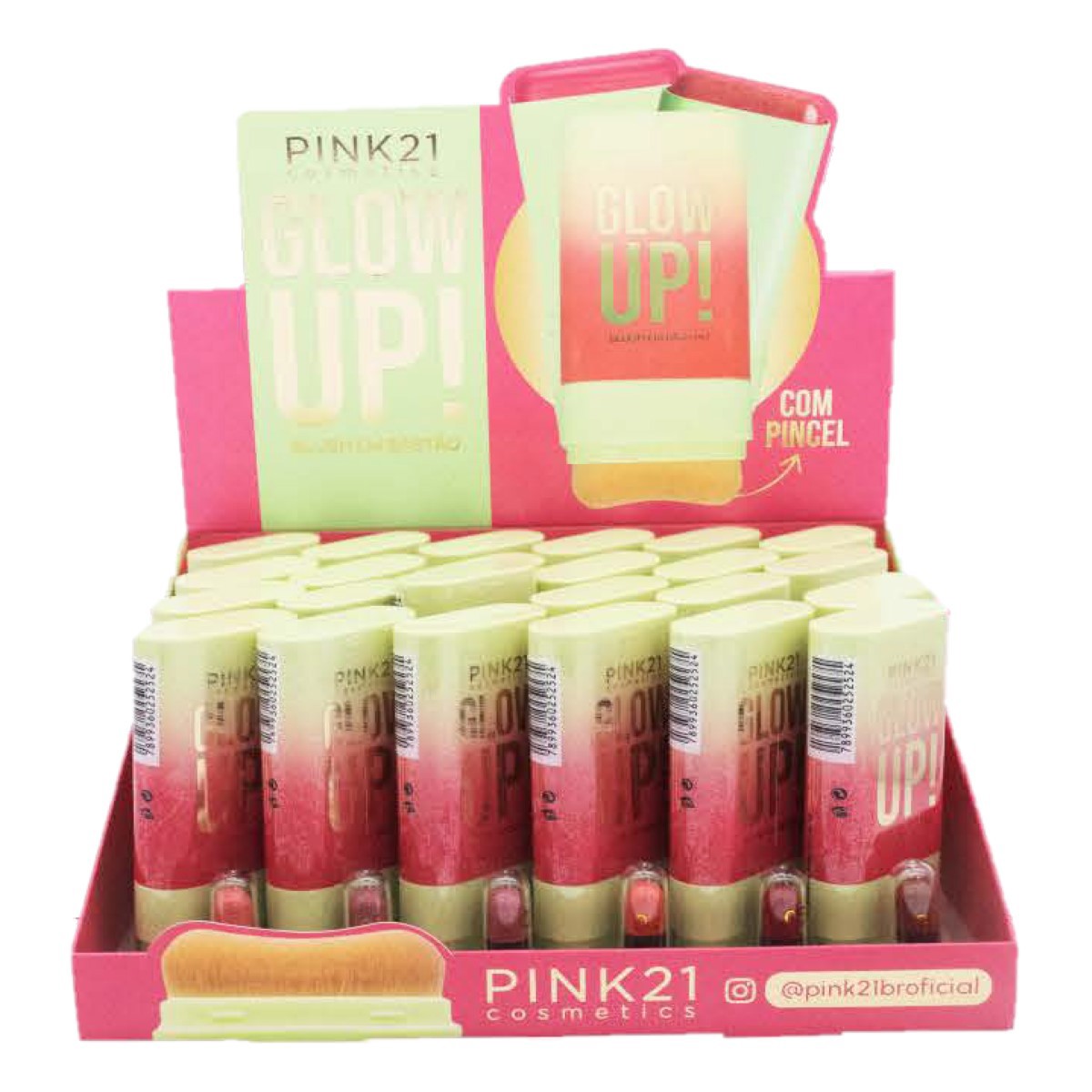 Pink 21 - Blush Stick com Pincel Glow Up CS5716 - 6 Und