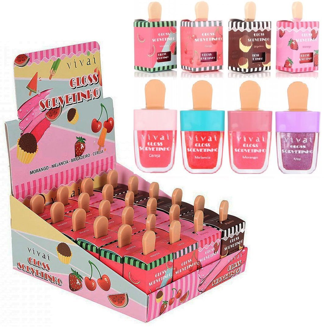 Kit 4 Unid. Brilho Labial Ice Cream Sorvetinho Maria Pink