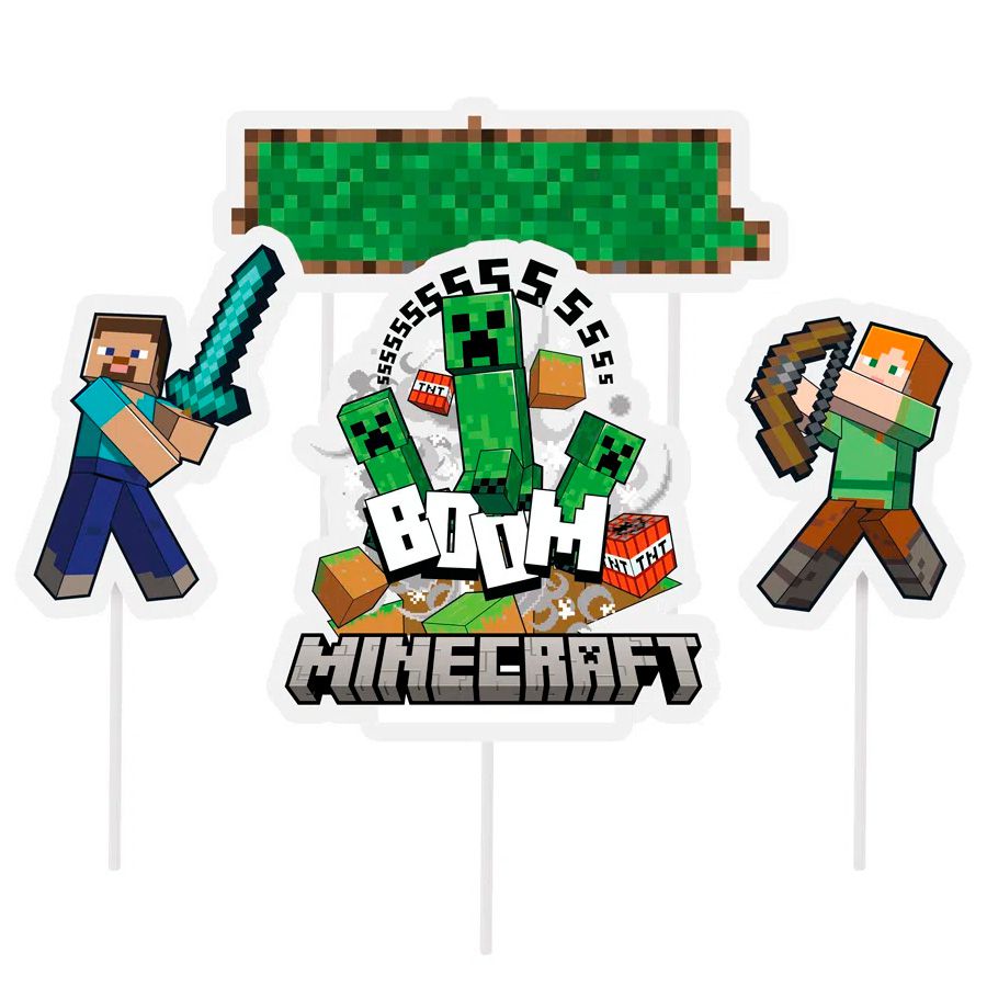 Minecraft Topo de Bolo Personalizado Com Nome e Idade