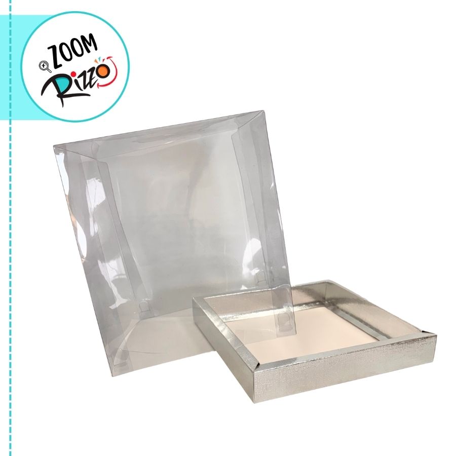 Pvc Bolo Caixa Para Bolo PVC Base Prata - 17x17x20,5cm - 5 unidades - Assk ...