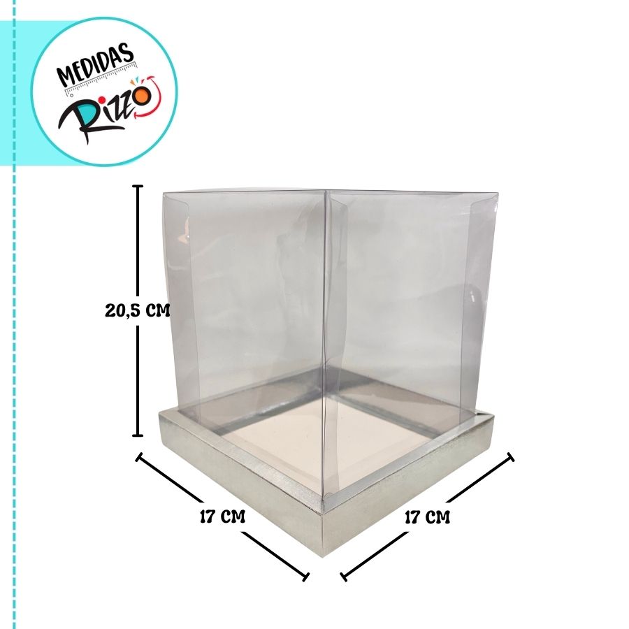 Pvc Bolo Caixa Para Bolo PVC Base Prata - 17x17x20,5cm - 5 unidades - Assk ...
