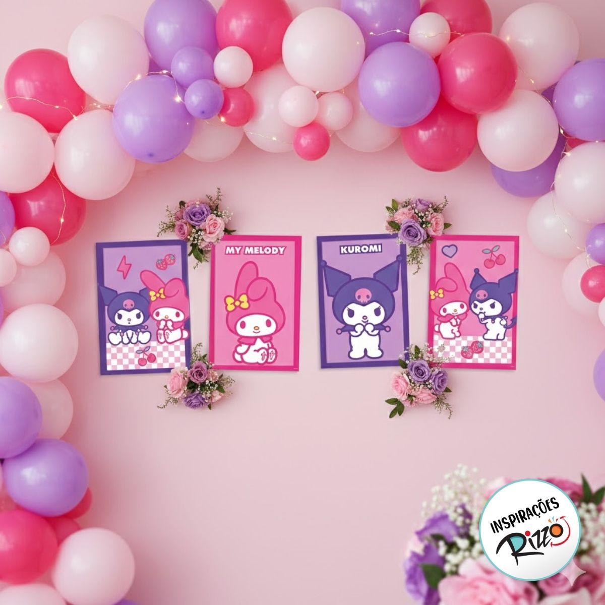 Quadros Decorativos - My Melody e Kuromi - 31x21cm - 4 unidades
