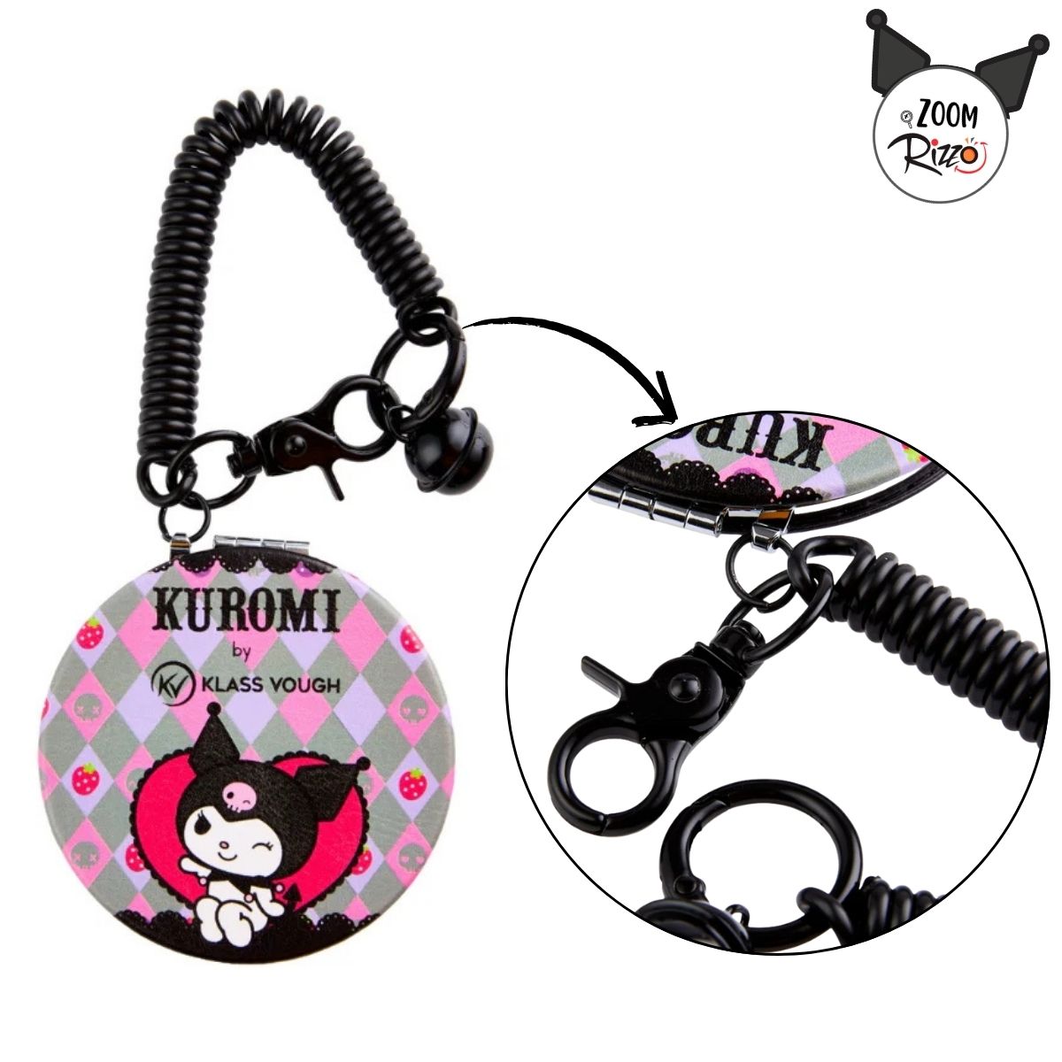 Chaveiro com Mini Espelho Portátil Kuromi - Hello Kitty - 7x9cm