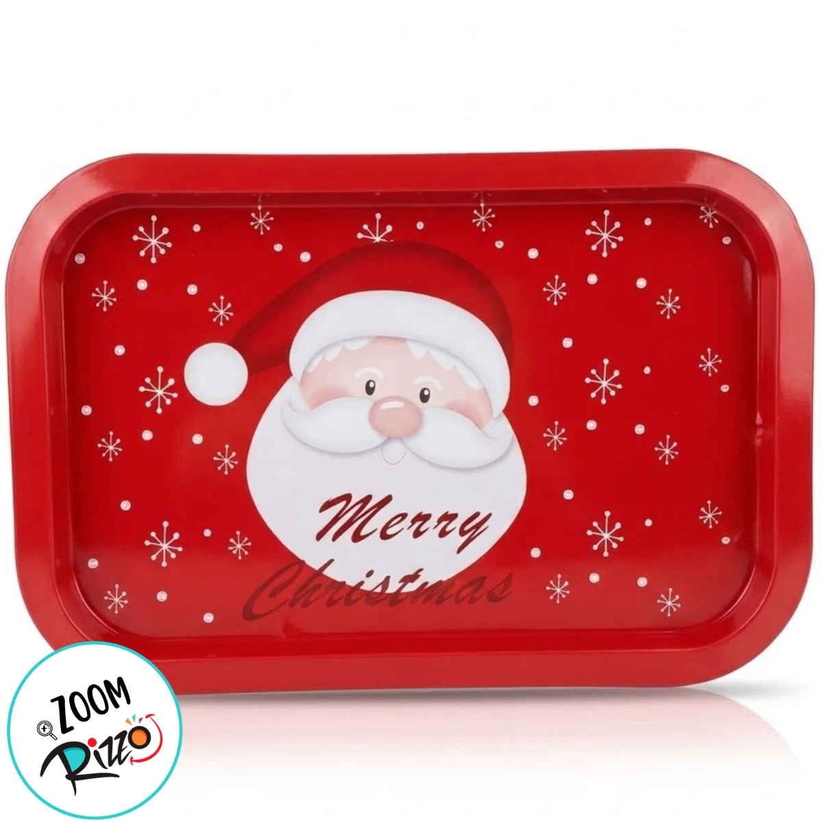 Bandeja de Metal Decorativa de Natal - Merry Christmas Rosto Papai