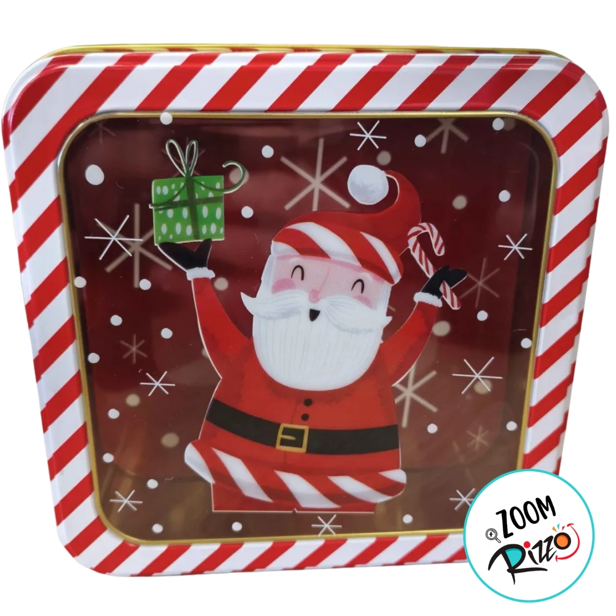 Lata de Natal de Metal com Visor - Vermelha - Noel com Doce e