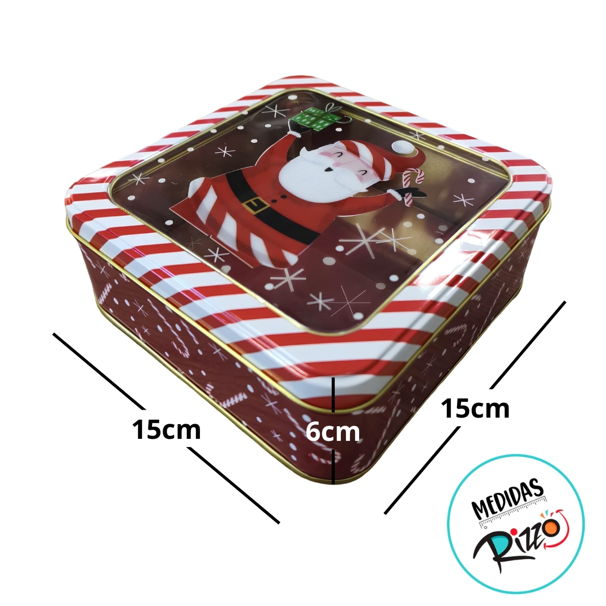 Lata de Natal de Metal com Visor - Vermelha - Noel com Doce e