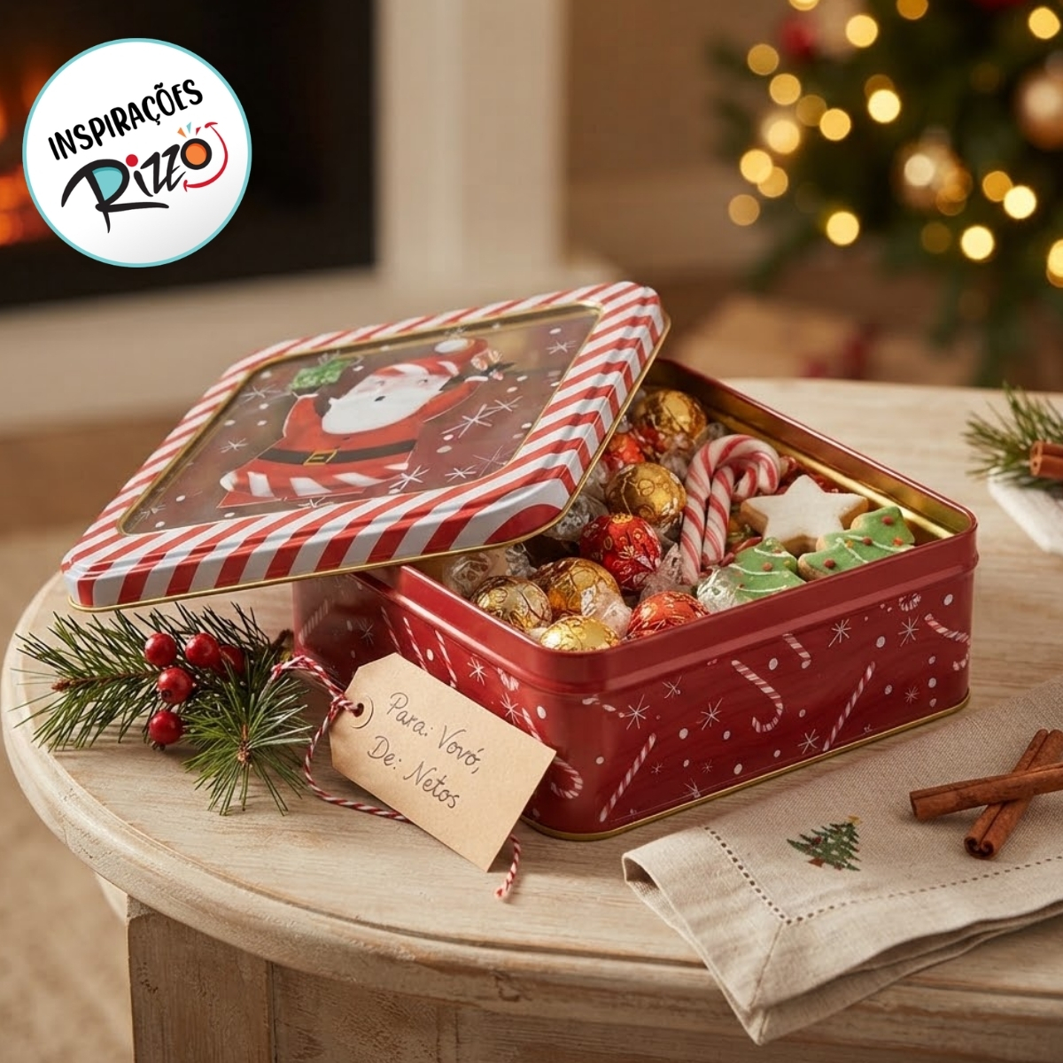 Lata de Natal de Metal com Visor - Vermelha - Noel com Doce e