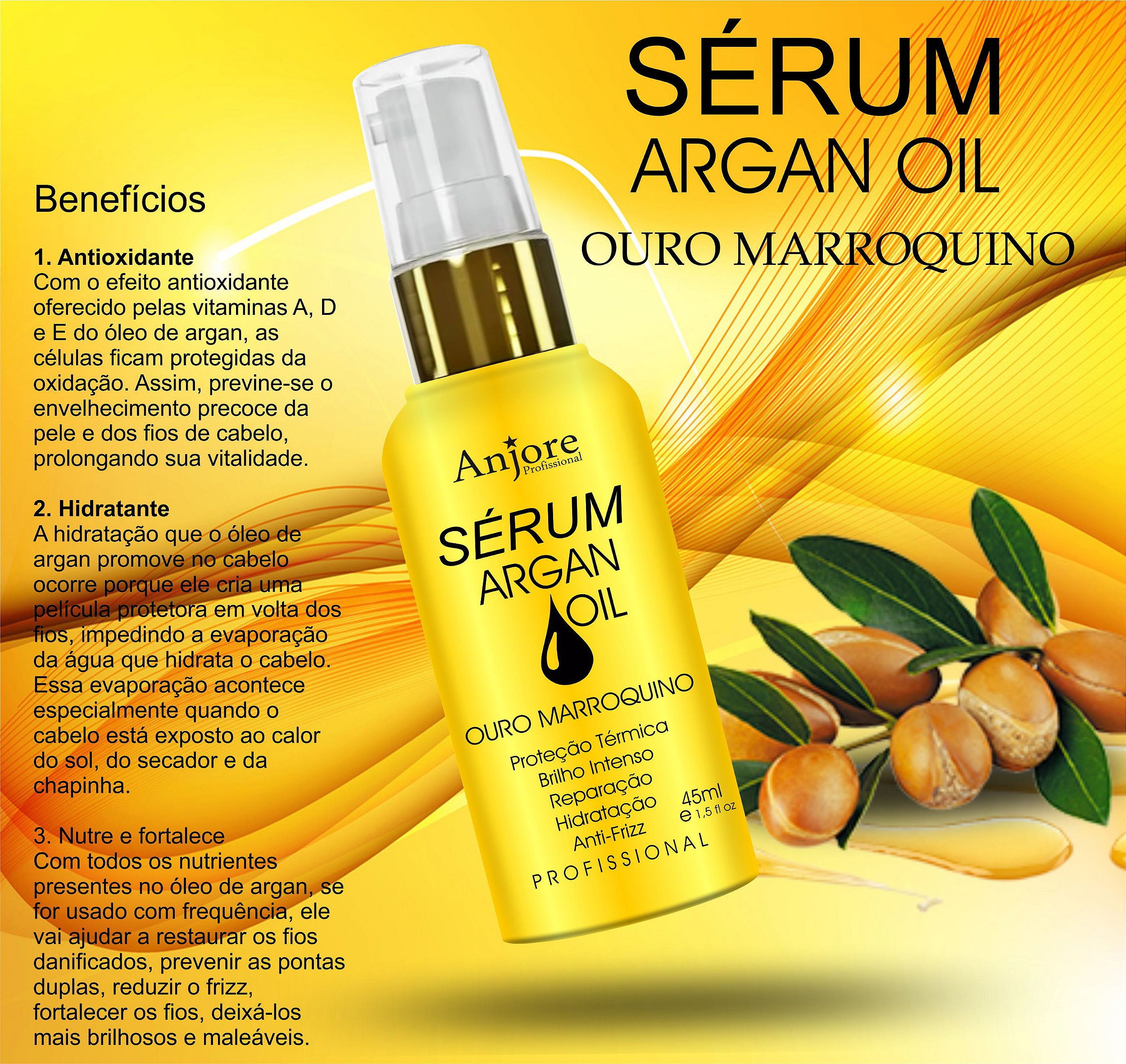 Óleo De Argan Serum Oil Reparação e Anti Frizz 45ml Anjore - Anjore ...