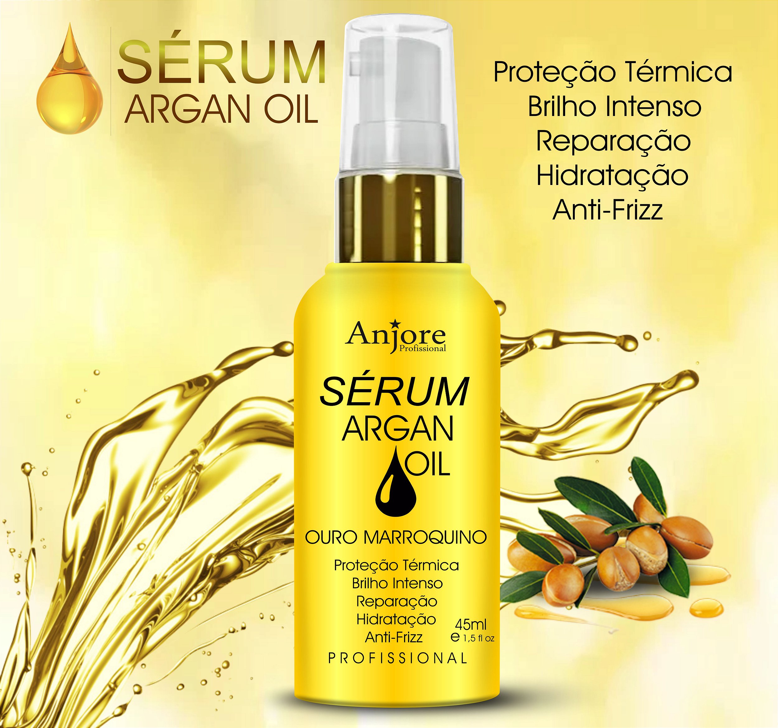 Kit 3 Óleo de Argan Serum Oil Ouro Marroquino Anjore 45ml - Anjore ...