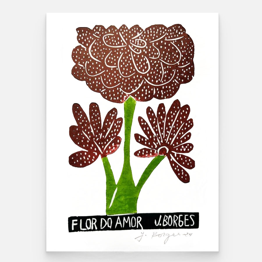 Xilogravura Flor do Amor P - assinada por J. Borges - PE (Última