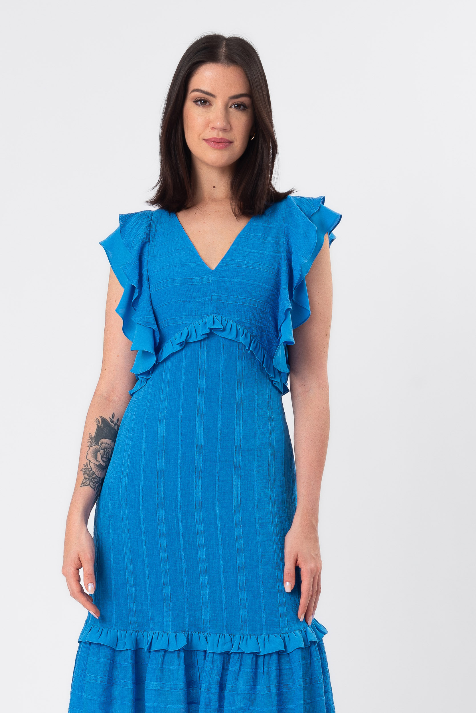 ALL SIDE VESTIDO MIDI DECOTE V MYKONOS BLUE AYLA - All Side Store