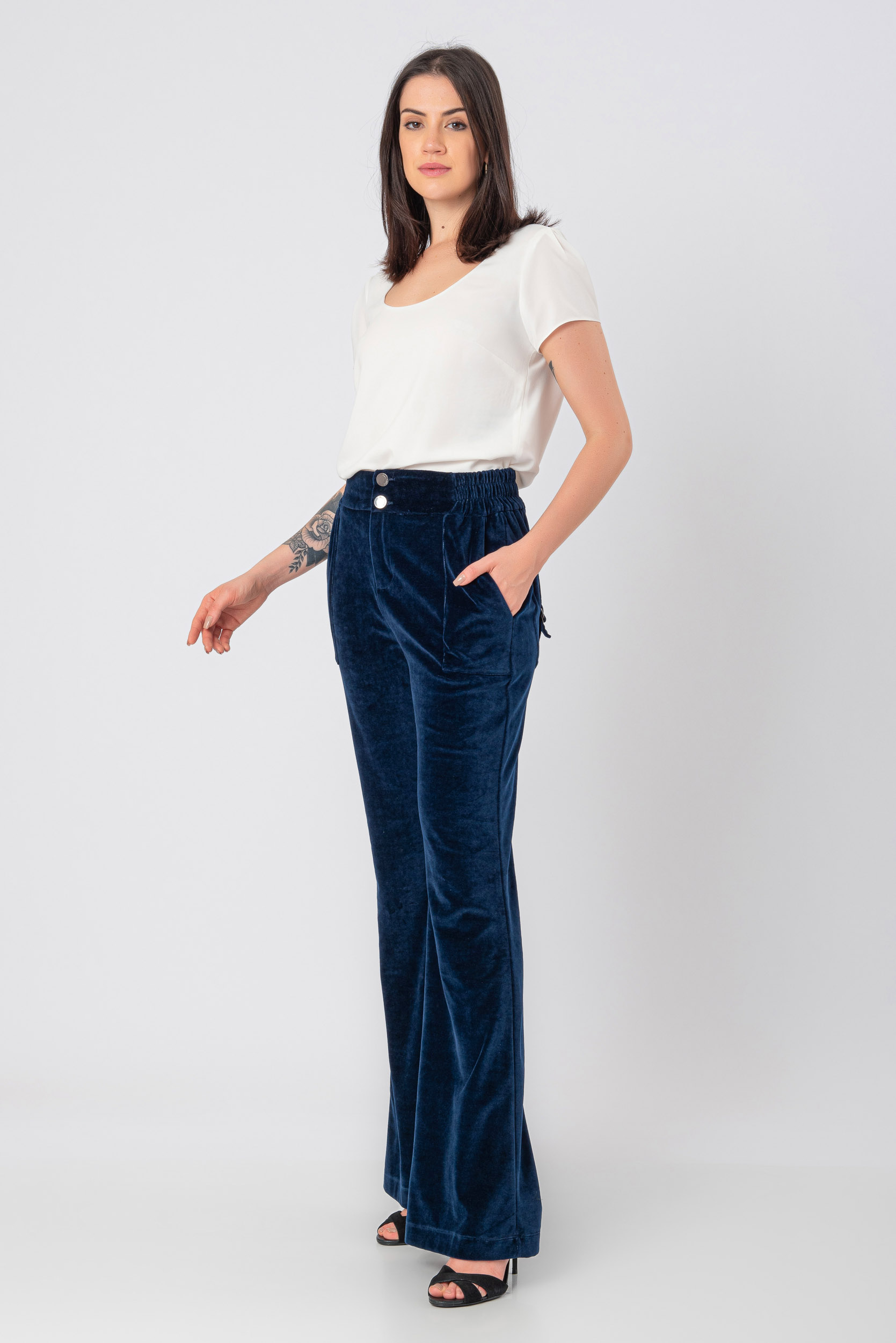 ALL SIDE CALÇA FLARE PLUSH MARINHO CRIS - All Side Store - Moda