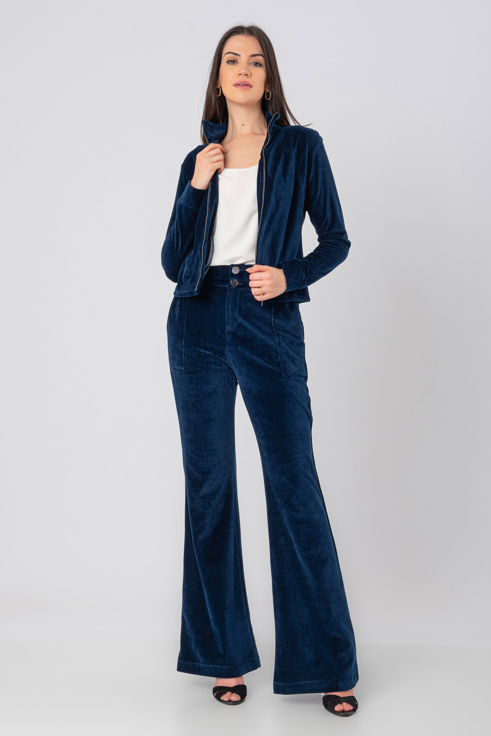 ALL SIDE CALÇA FLARE PLUSH MARINHO CRIS - All Side Store - Moda