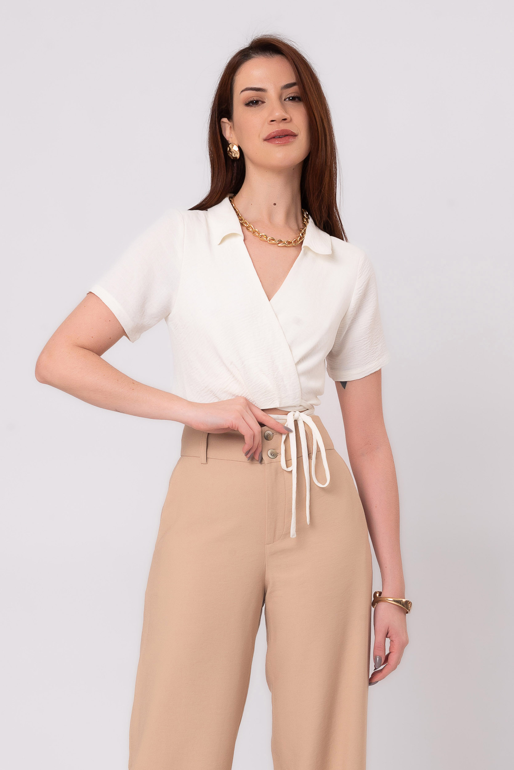 ALL SIDE BLUSA CREPE OFF WHITE MARIA JULIA - All Side Store - Moda