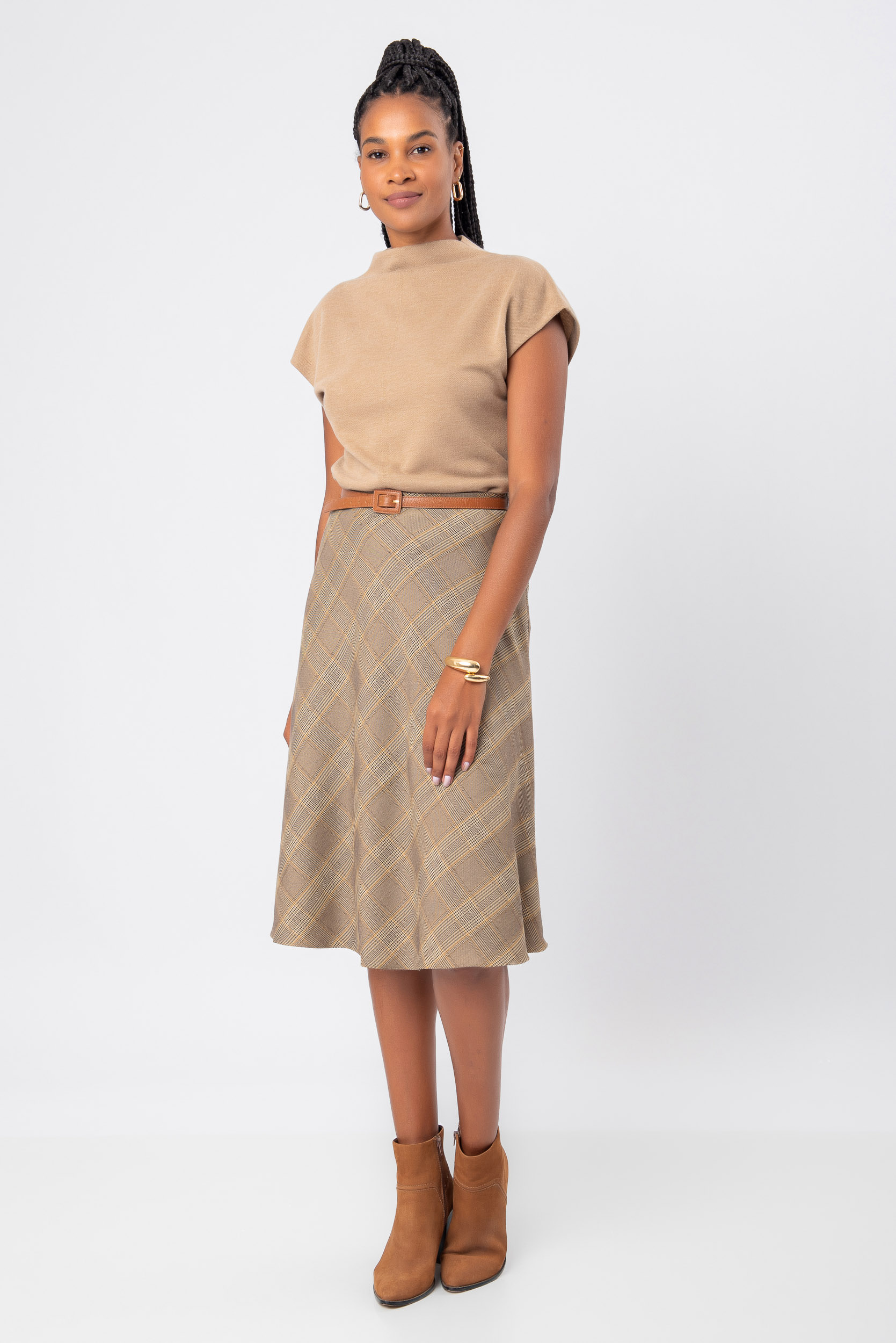 ALL SIDE SAIA MIDI ANNE XADREZ - All Side Store - Moda que Exalta