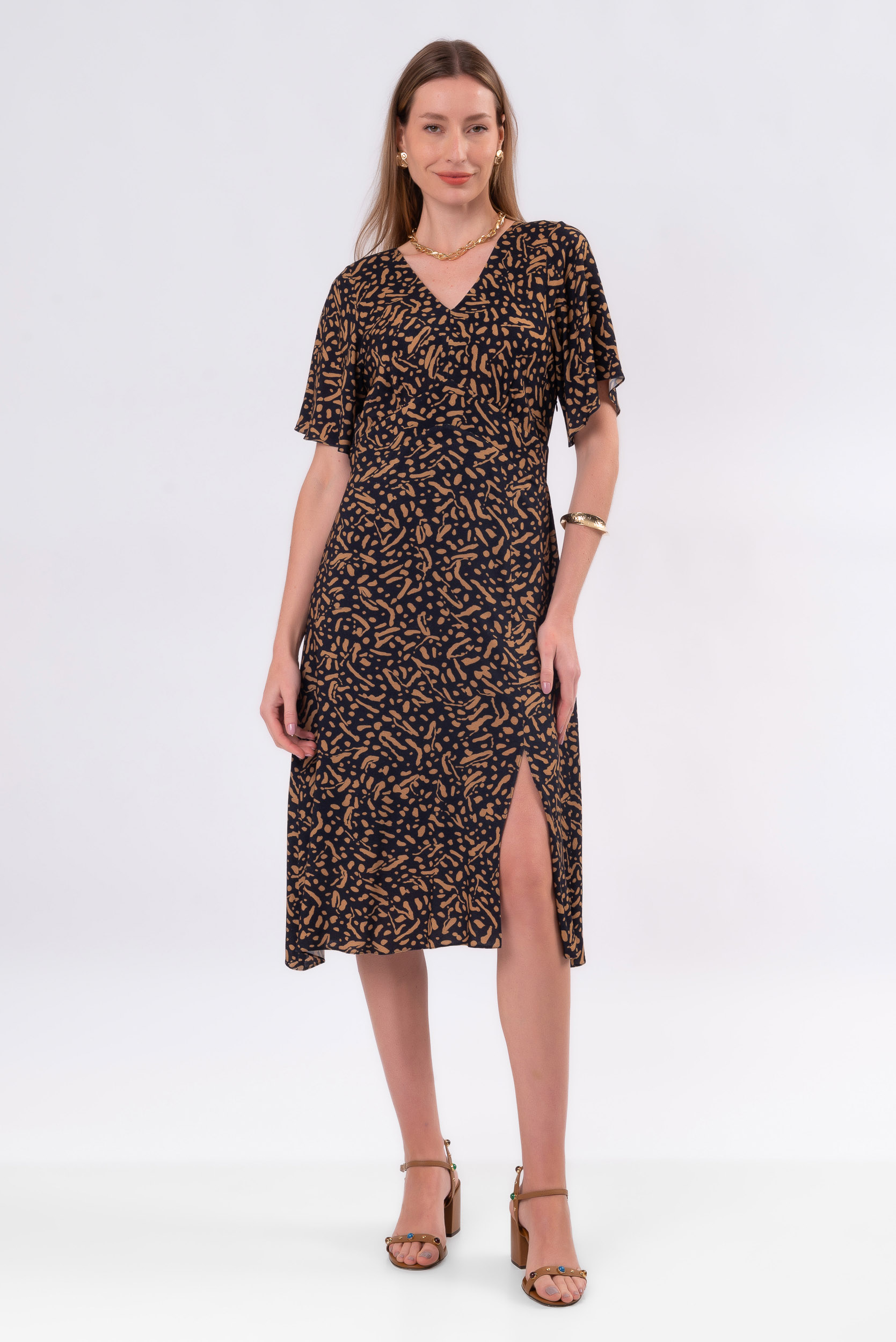 Vestido Midi Astral Marinho | Elegncia & Estampa Autoral - All Side Store  - Moda que Exalta a potncia feminina, todos os dias, o Ano inteiro