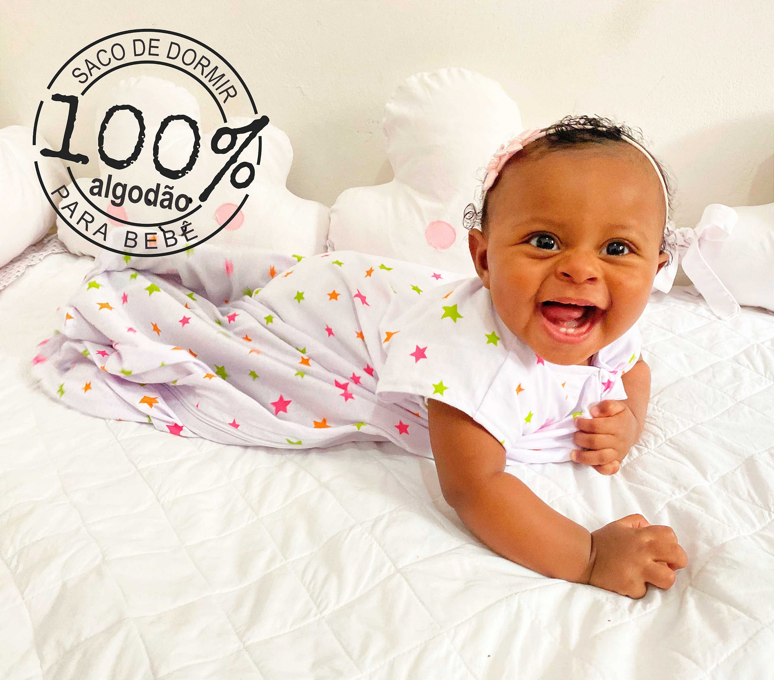 Saco para bebê dormir em malha 100% algodão estrela rosa (verão) - Pipirica