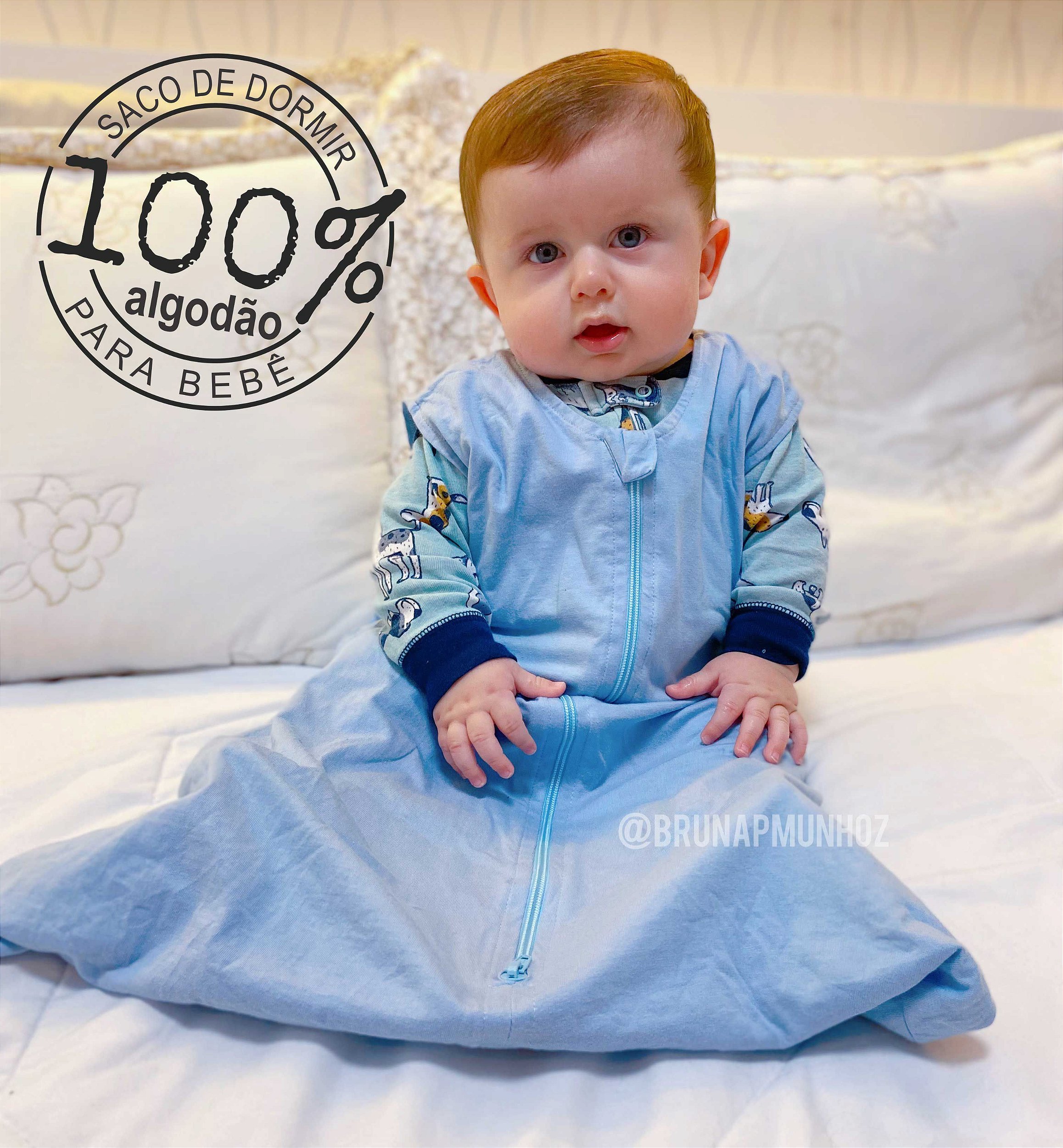 Saco para bebê dormir em malha 100% algodão azul (verão) - Pipirica