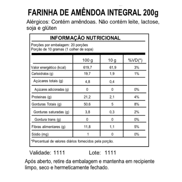 Farinha low carb de amêndoas integral. - Loja Online Java Chocolates