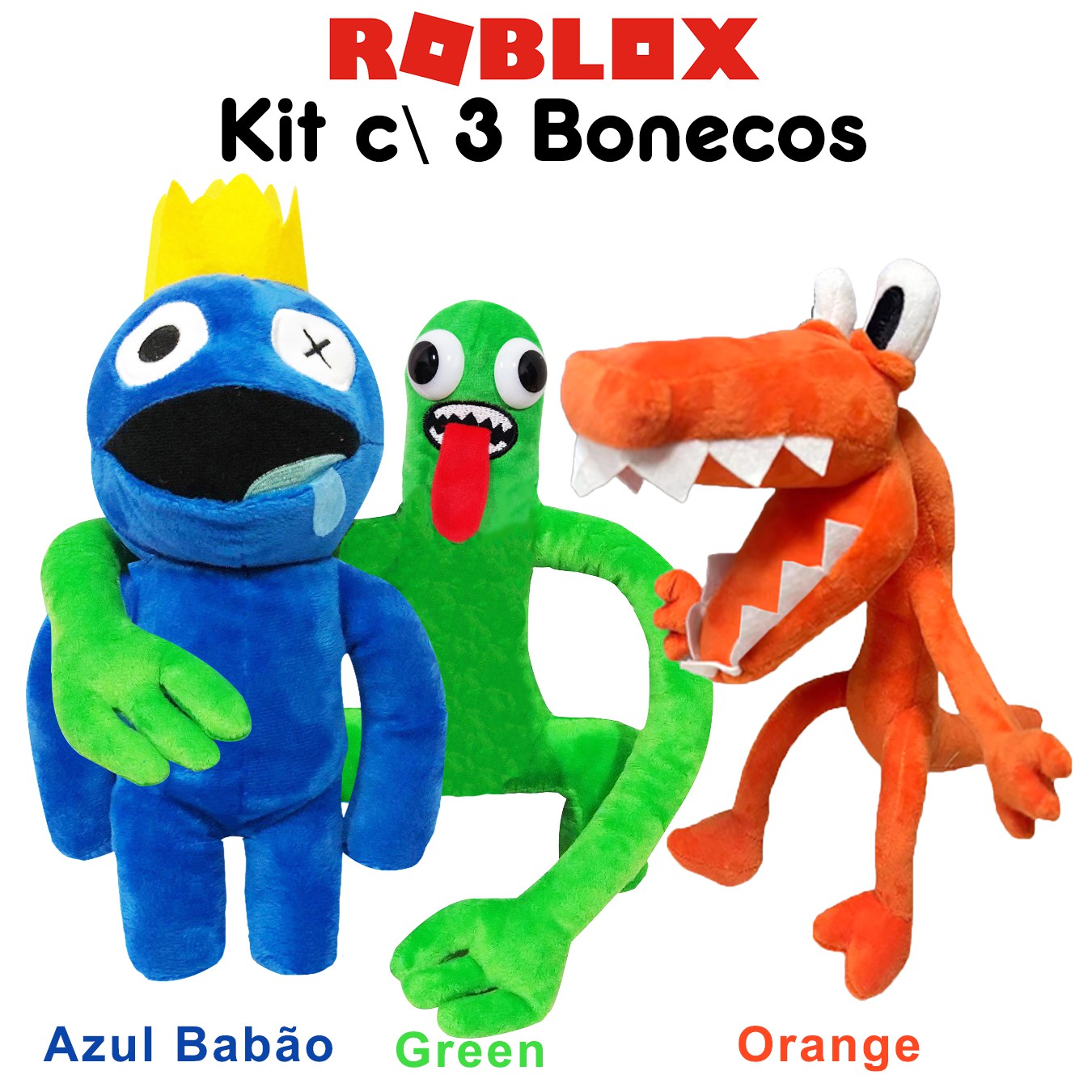 Kit 3 Pelúcia Boneco Azul Babão, Verde e Laranja Roblox Rainbow Friends -  DuBaby- A loja do seu bebê