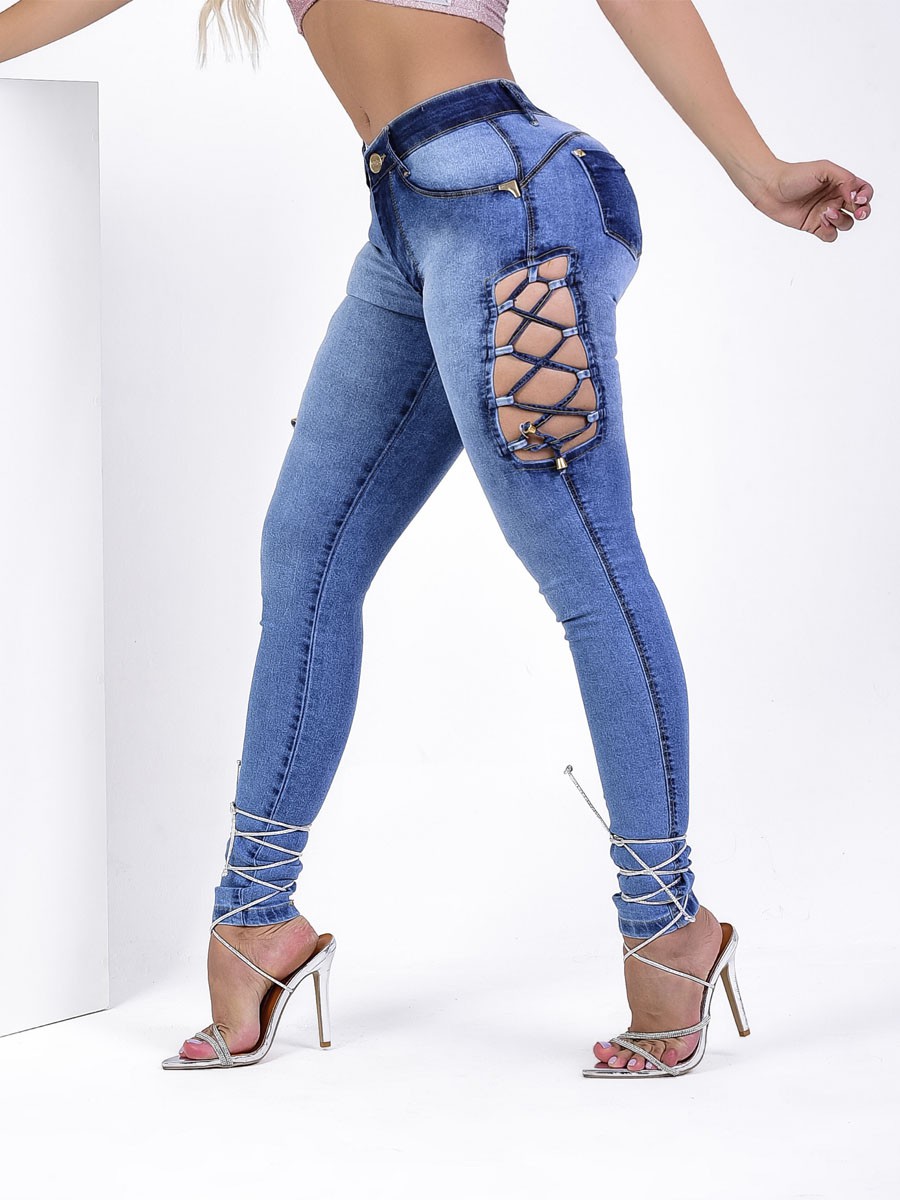 Calça Jeans feminina Skinny Pit Bull Jeans levanta bumbum - Azul