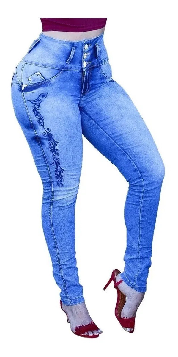Calça Feminina Jeans Com Bordado Modela Bumbum Cintura Alta - Dona Scott  Jeans