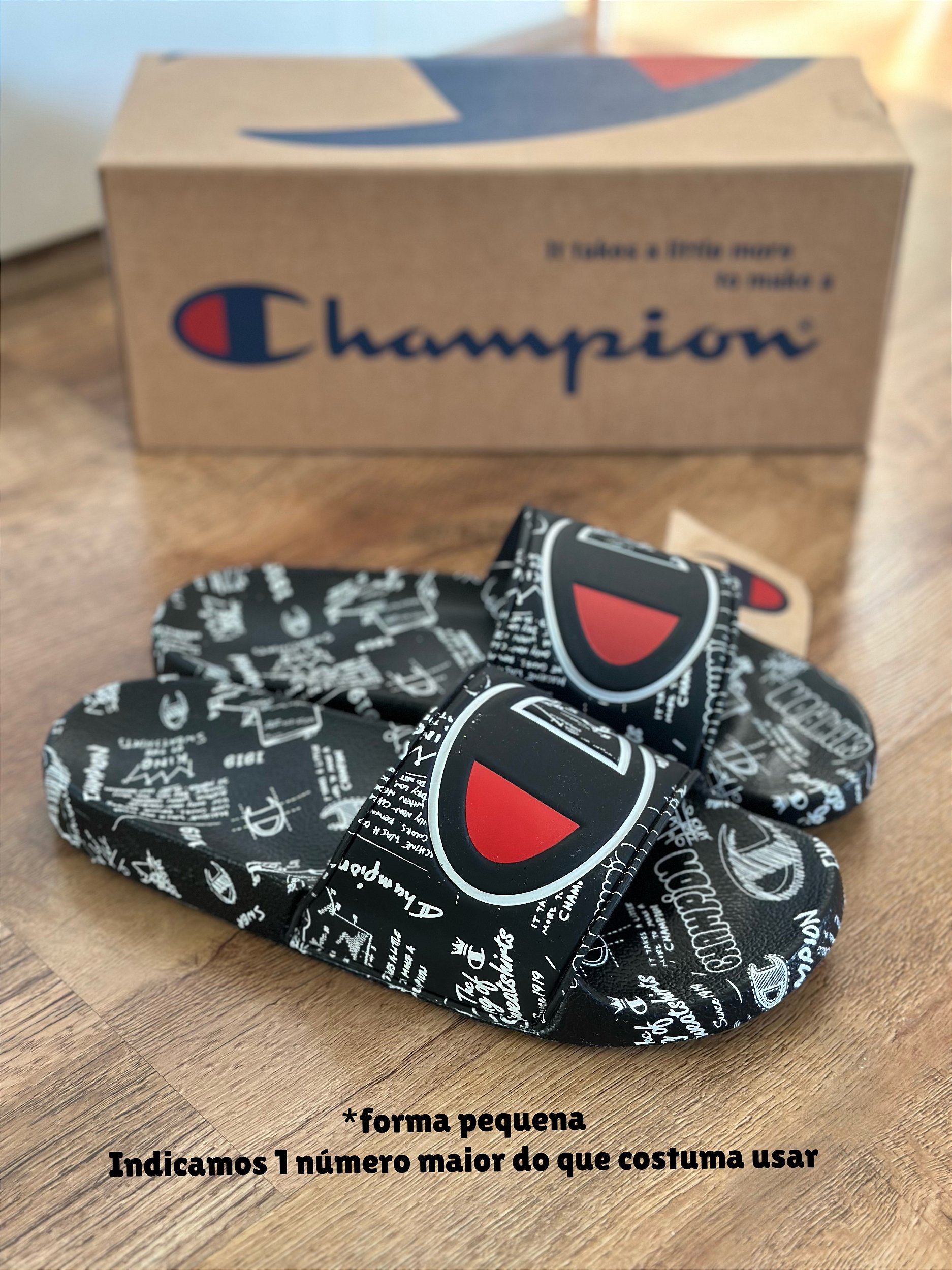 CHINELO CHAMPION IPO DOODLE preto FORMA PEQUENA Corre de Rua