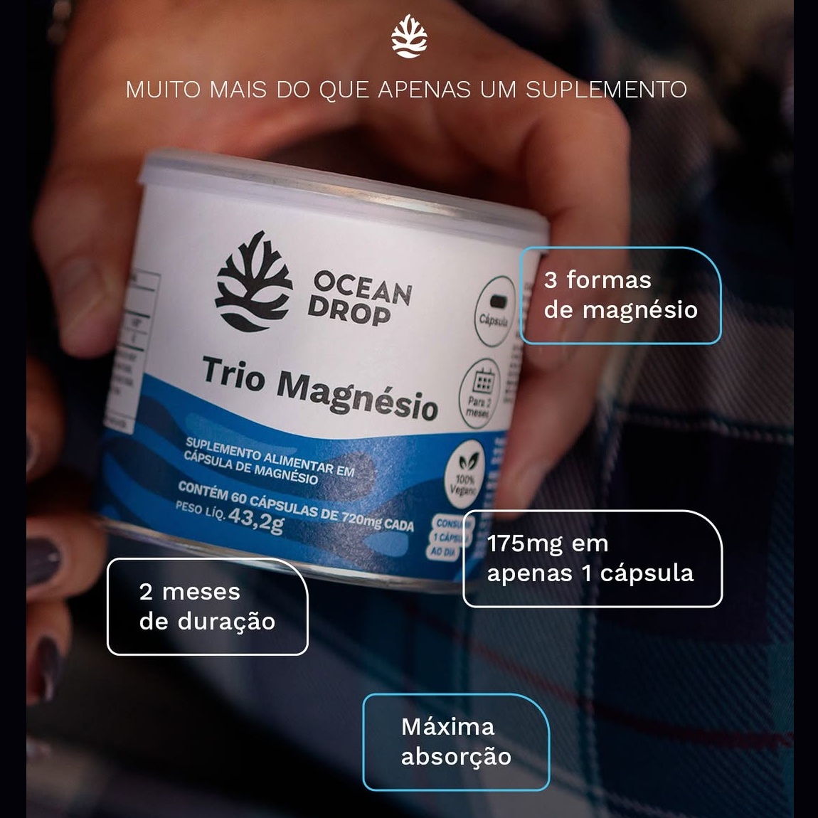 Trio Magnésio - Ocean Drop 60 Cápsulas - BS Nutrition