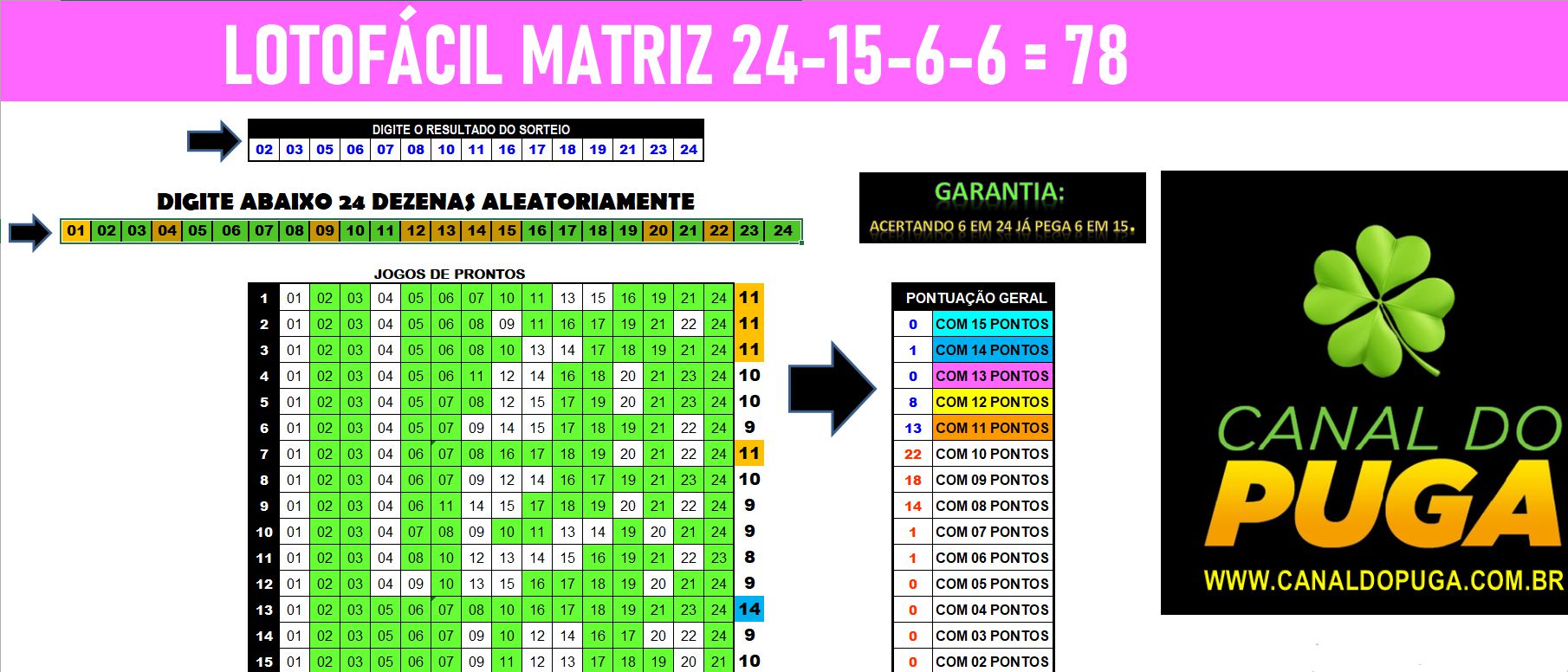 Excel - Planilha megasena lotofácil