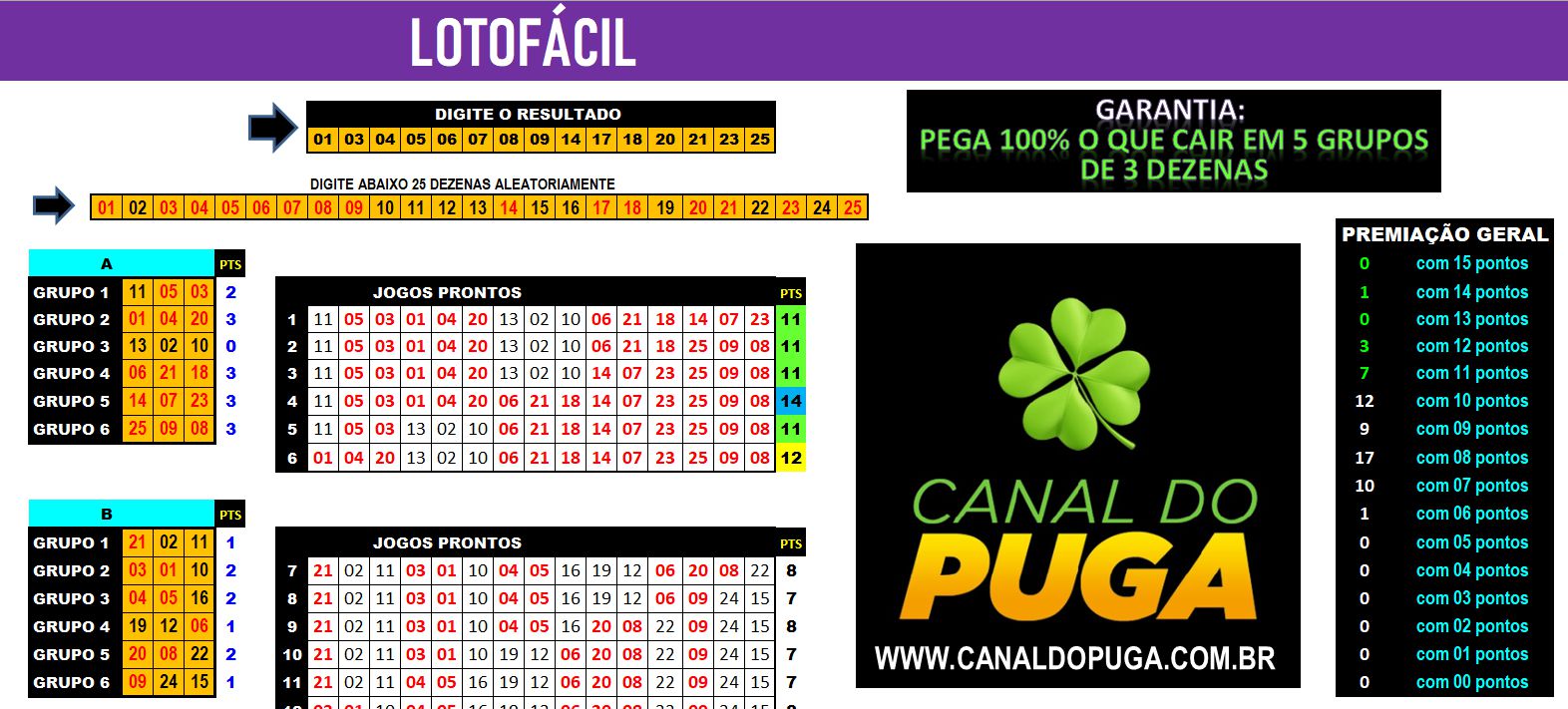 Excel - Planilha megasena lotofácil