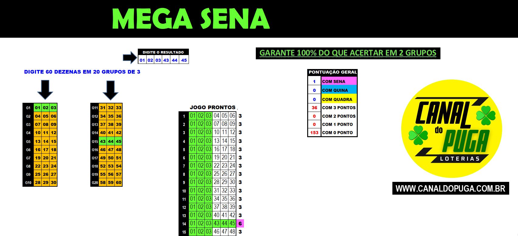 Planilha Quina - Fechamento de Quadra Em 95 Jogos - Canal do Puga