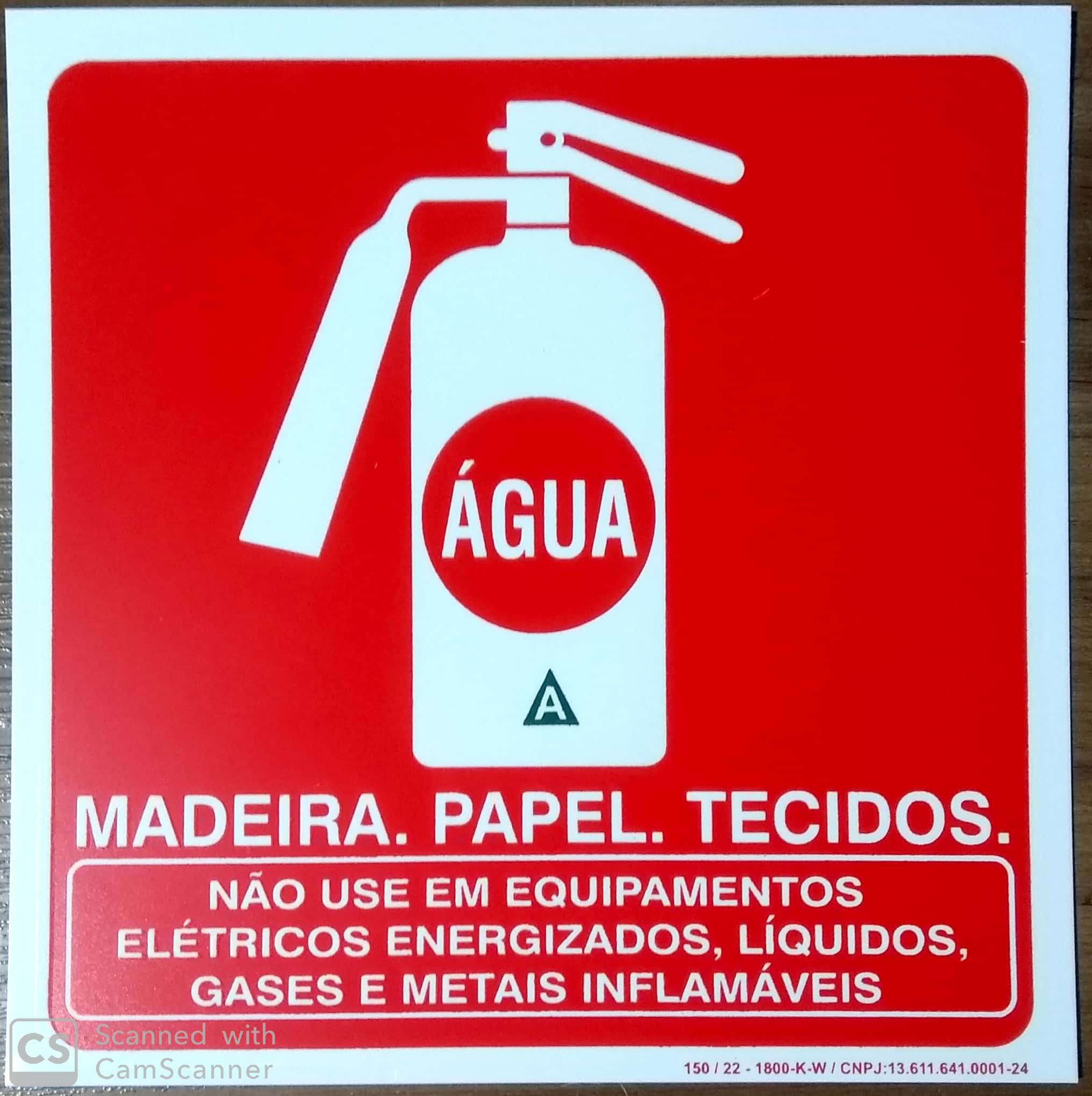 Placa de sinalização indicação proibido utilizar água para apagar o fogo –  P3 – Projeb Extintores