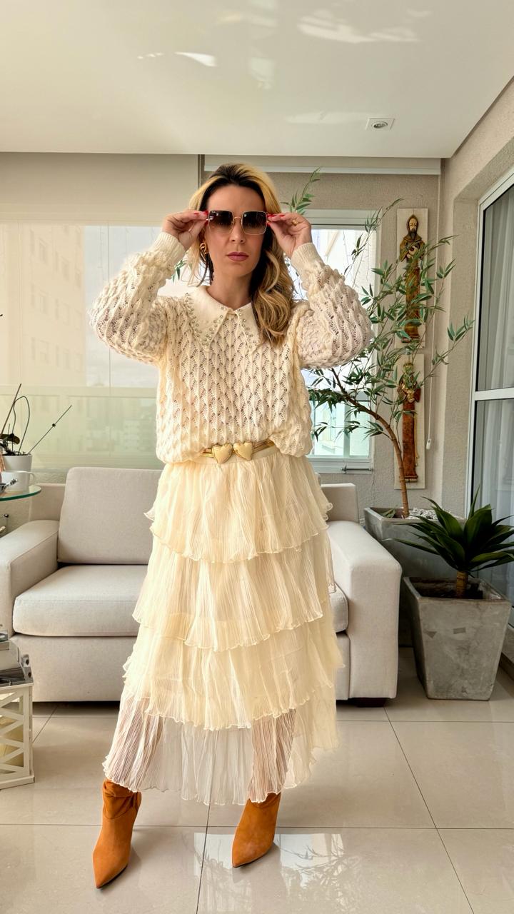 Saia longa babados | Offwhite | Preta | Bege | Pink - Madame Ninna ...