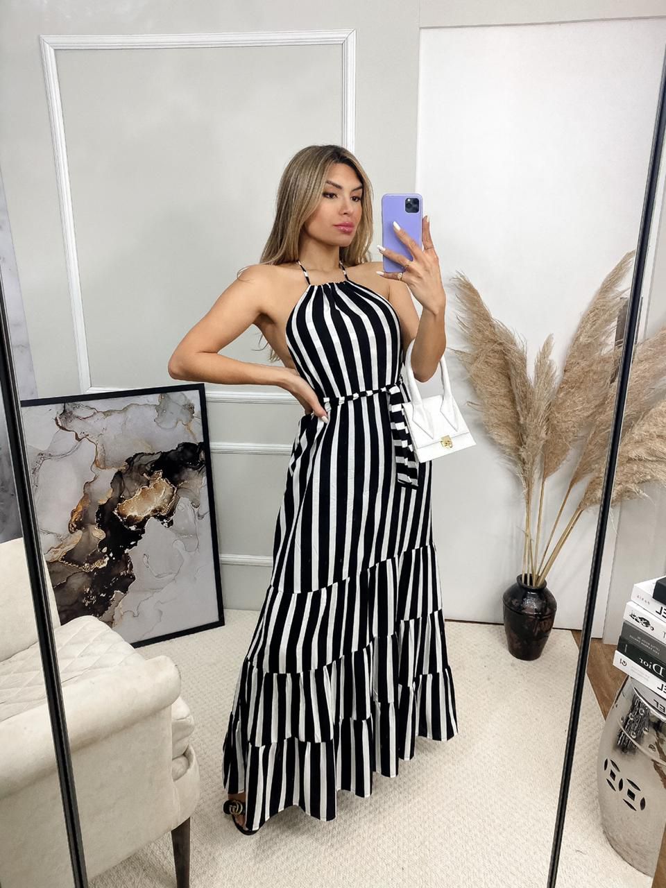 Vestido Longo listrado branco e preto - Madame Ninna - loja online de ...