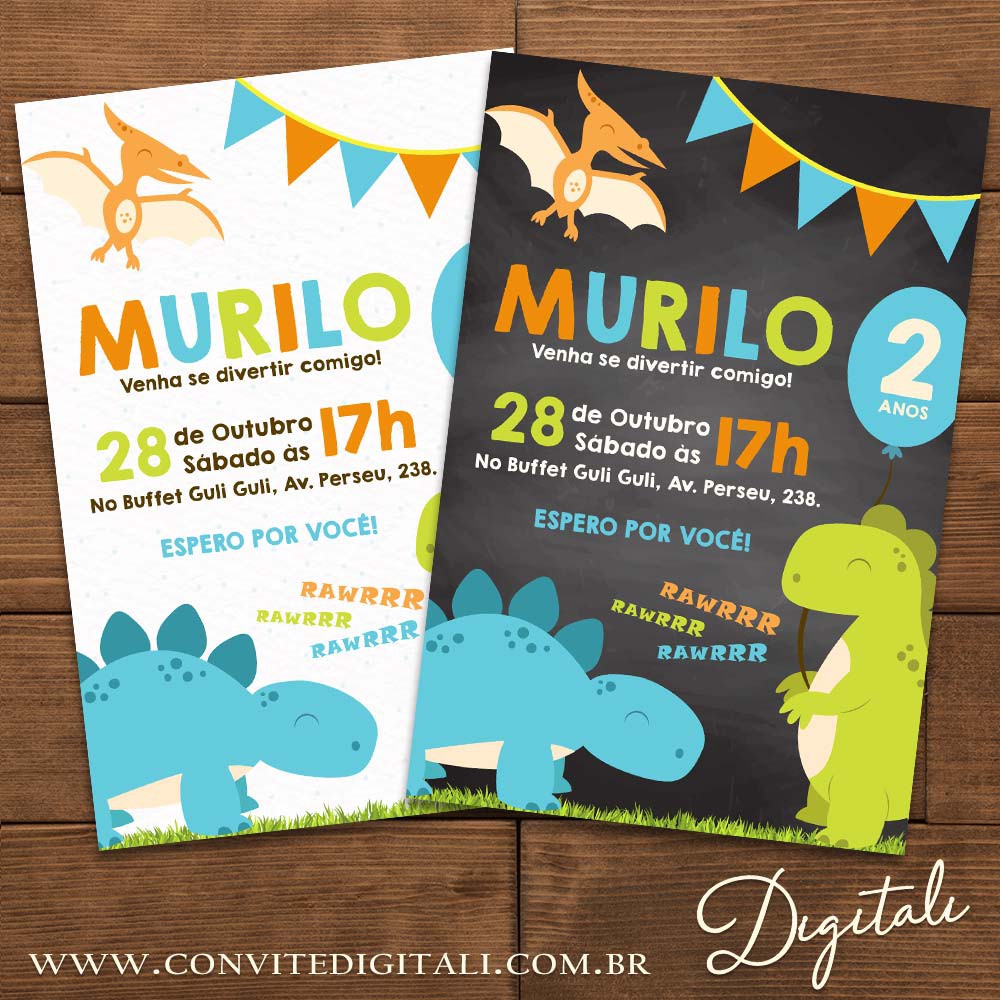 Convite Dinossauro Baby - Arte Digital - Digitali Convites e Kits Digitais