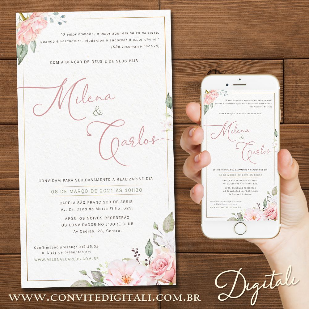 Convite de Casamento Floral Frete Grátis*