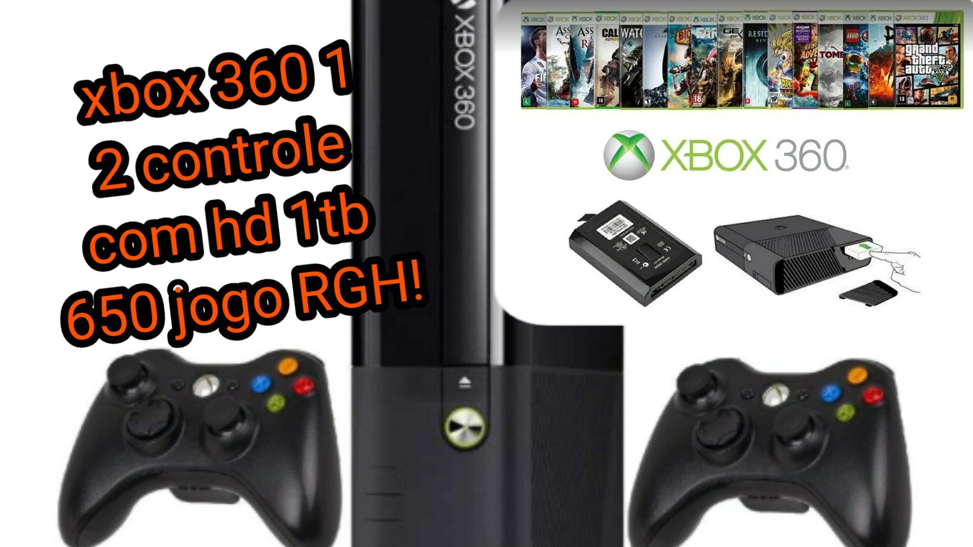 Xbox 360 DESTRAVADO com 2 controle e Kinect HD 1TB COM 650 JOGOS E 20000  CLASSICOS RETRÔ atenção 110volts - Games Você Compra Venda Troca e  Assistência de games em geral