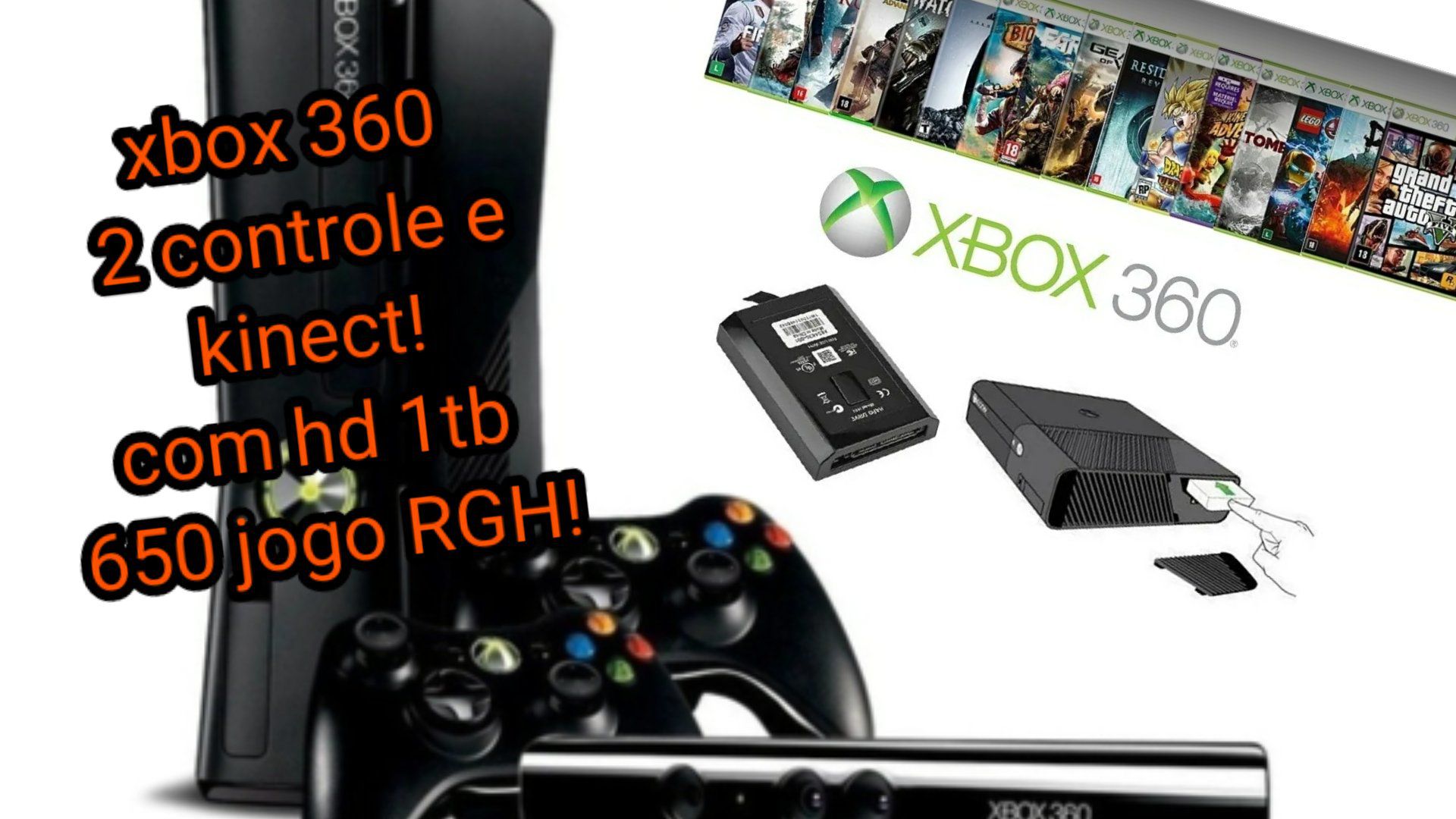 Xbox 360 + Kinect + Hd 250gb + 2 Controles - Desbloqueado