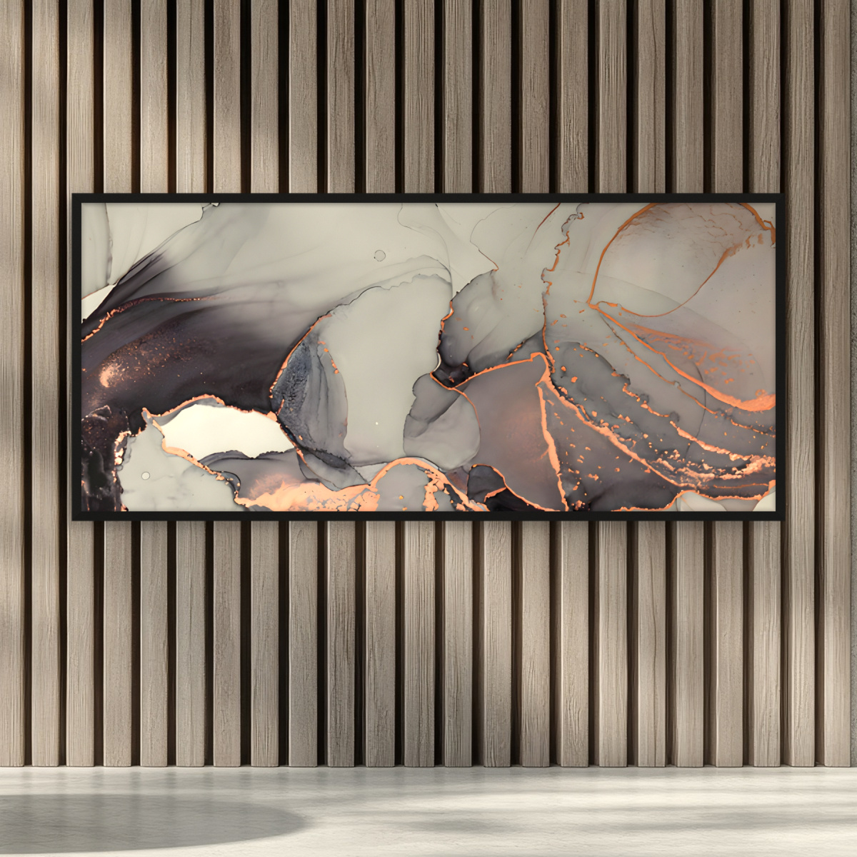 Quadro Decorativo Abstrato Fluido Cinza e Dourado Arte Contemporânea ...