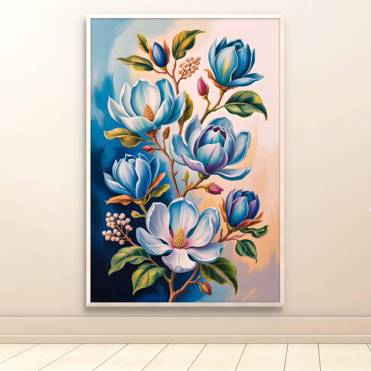 Quadro Decorativo Florais Flores Azuis Magnólias em Fundo Abstrato 6500 ...