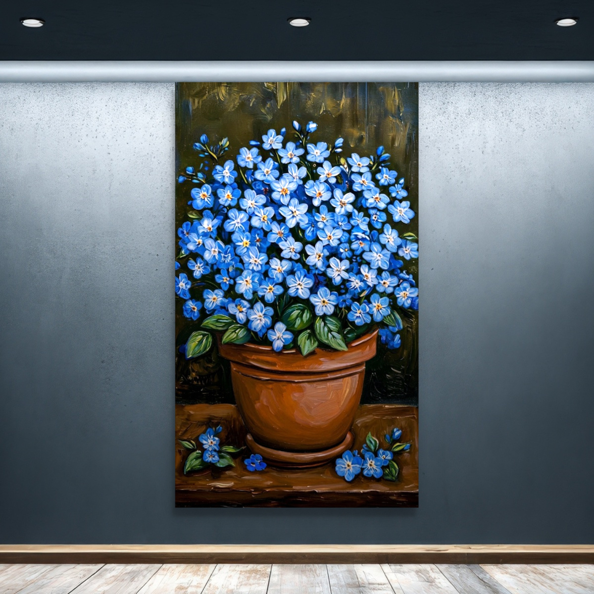 Quadro Decorativo Vaso de Flores Azuis em Oleo 6519 | Meuri - Meuri ...