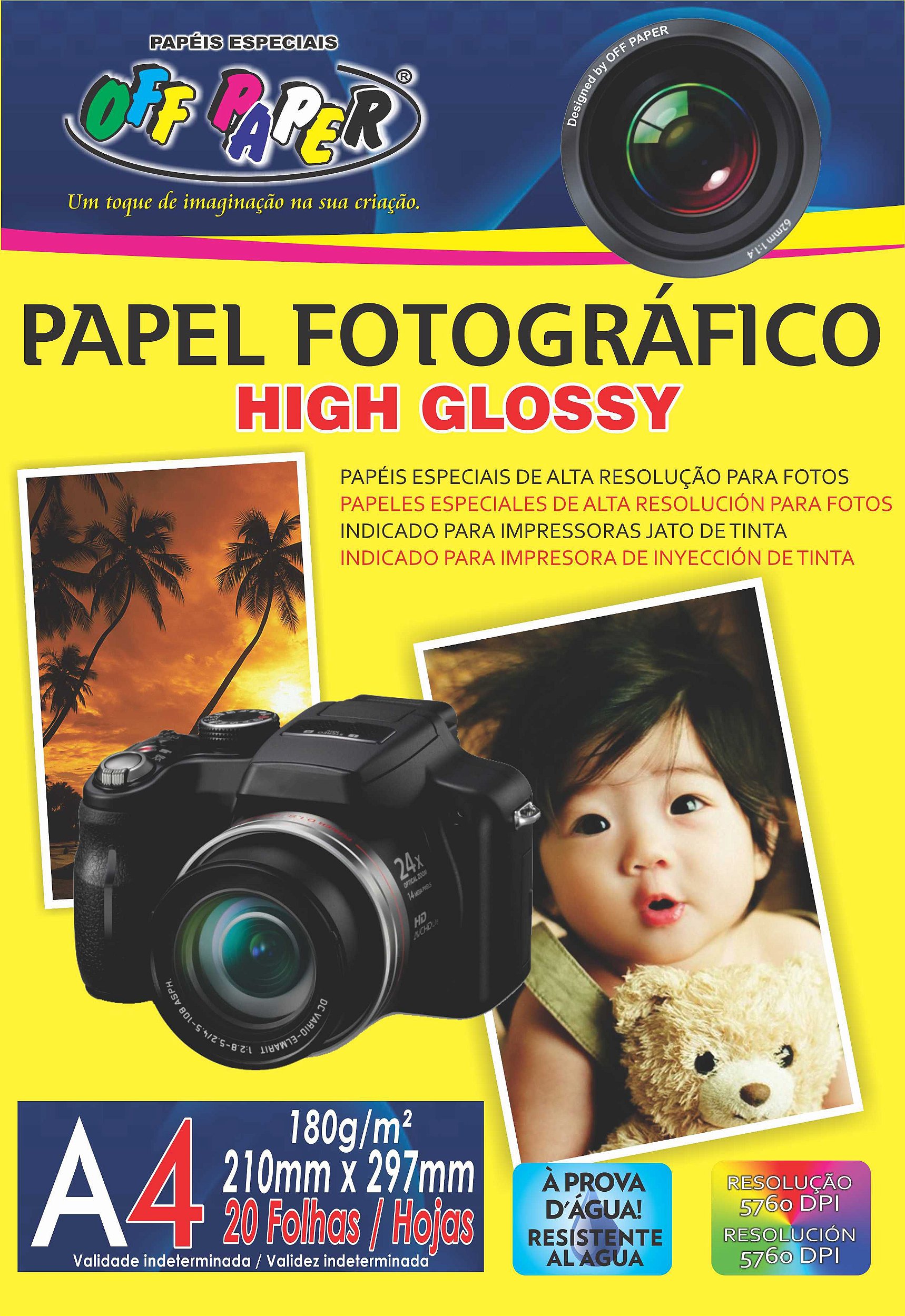 Papel Fotográfico High Glossy A4 - Jato de Tinta, pacote 20fls., 180g/m2 -  Fibrap - Sua distribuidora de Papel e Produção Gráfica