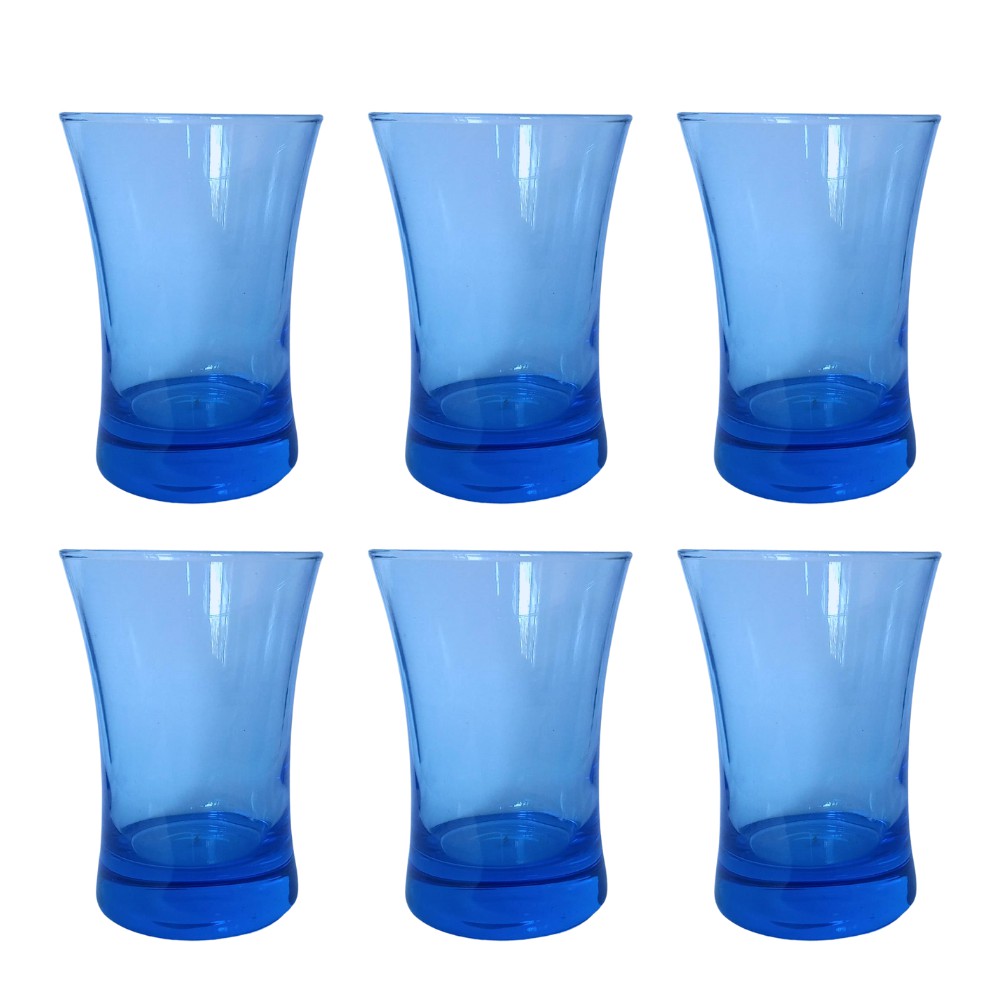 Jogo copo vidro azul pop 300 ml com 6 copo casa linda